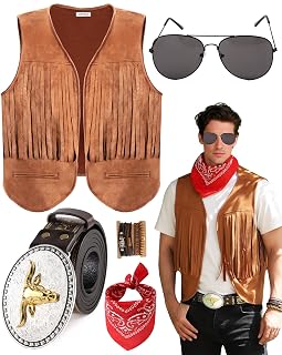 Western Cowboy Costume Outfit for Men,Cowboy Vest Buckle Belt Accessories for Halloween Cosplay Party