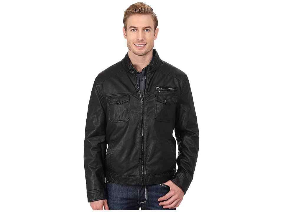 

Kenneth Cole Reaction Faux Leather Hipster (Black) Men's Coat