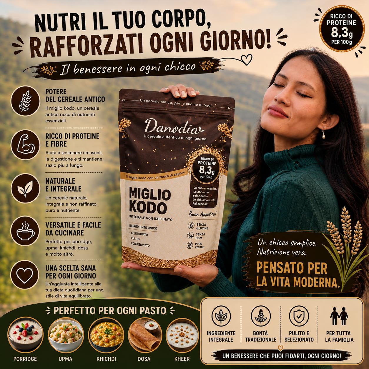Danodia Foods 100% Natural Unpolished KODO MILLET (Varagu Arisi)-Siridhanya | Rich in Protein, Fiber, Minerals | Best For Stomach & Overall Health | Gluten-Free, Non-GMO, Best Of India KODO MILLET