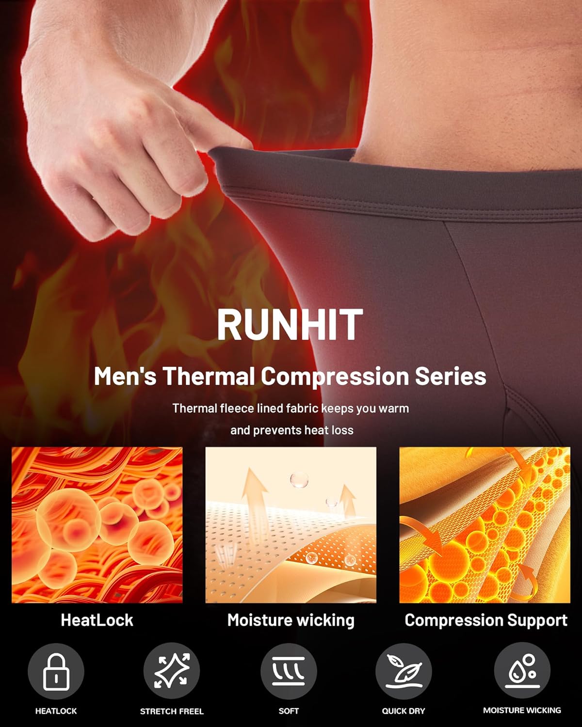 Runhit Long Johns for Men Thermal Pants with Fly Long Thermal Underwear Winter Cold Weather Fleece Thermal Bottoms - Image 4