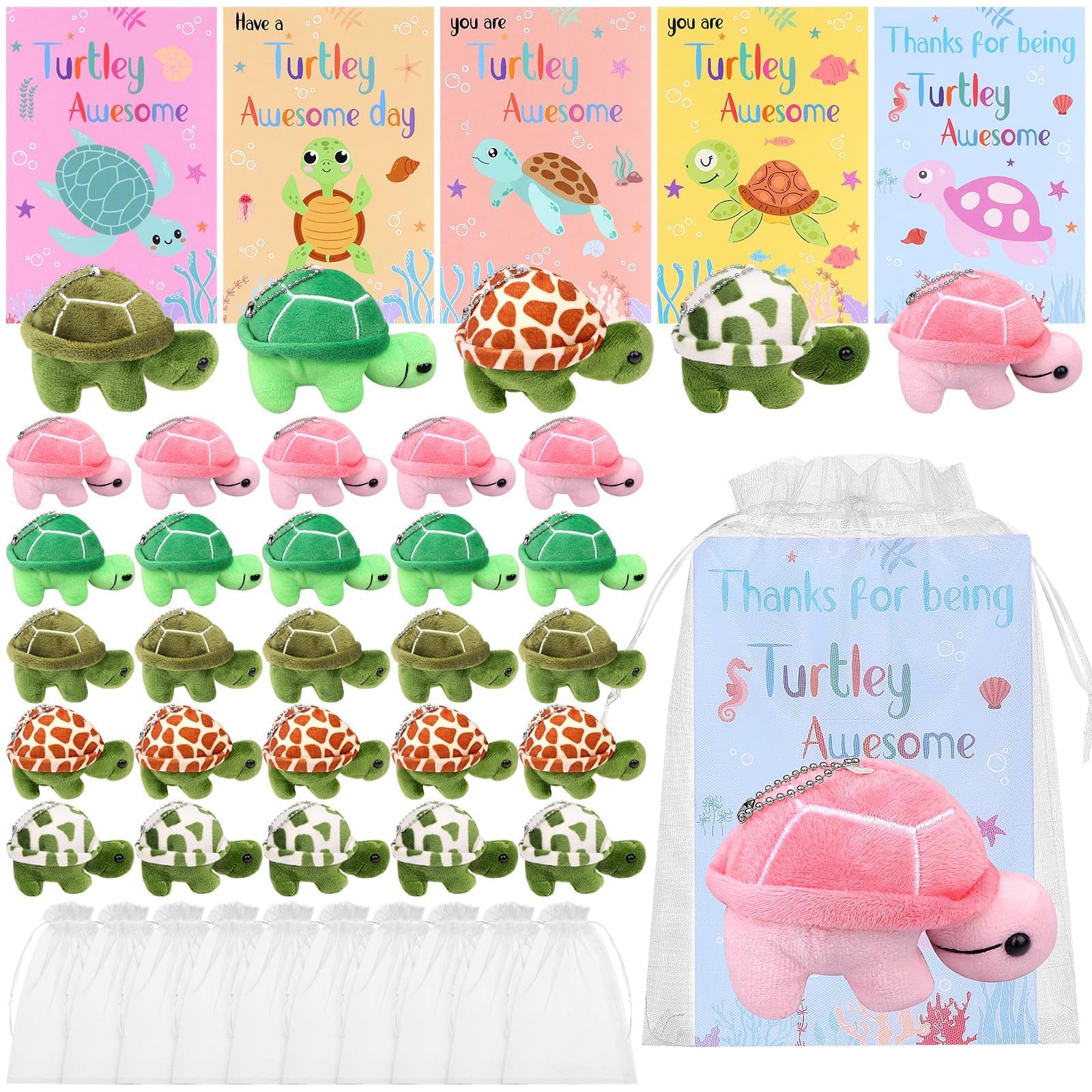 RUIYELE 30 PCS Employee Appreciation Gift Bulk You're Turtley Awesome Stuffed Plush Staff Coworker Inspirational Animal Turtle Party Gifts Thank You Gifts for Nurse Coworker Teacher Team Volunteer