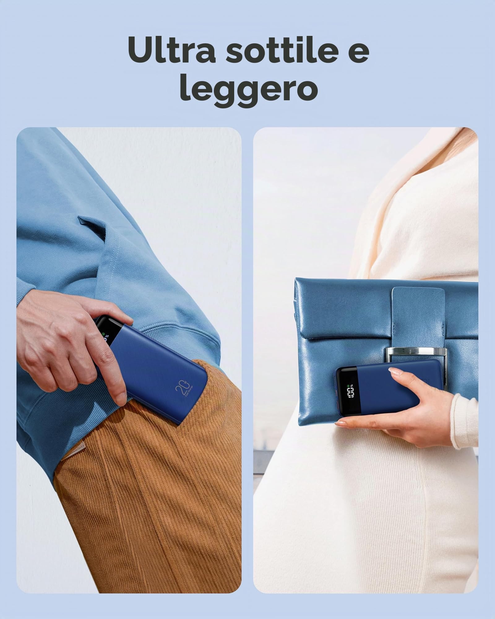 Charmast Power Bank da 20000 mAh con 4 cavi integrati, caricabatterie portatile veloce da 22,5 W per iPhone, Android, iPad, non sono necessari cavi aggiuntivi per viaggi, lavoro, emergenza (blu)