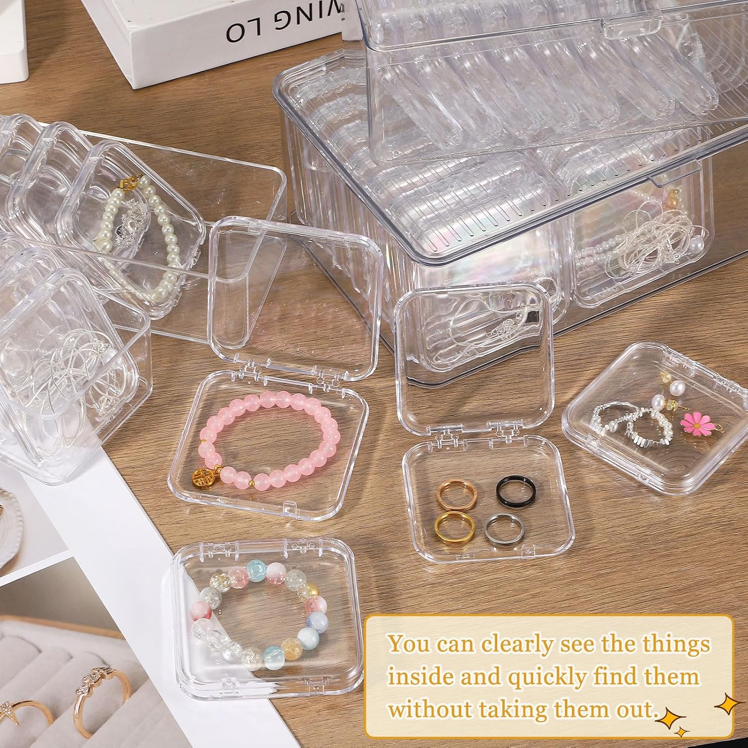 Acrylic Jewelry Box Organizer, Bead Organizer with 9Pcs Small Boxes Clear Bead Storage Portable - Fitting for (Travel/DIY Jewelry/Earrings) 1Set & 9"x3.5"x2.4" & Transparent image 5