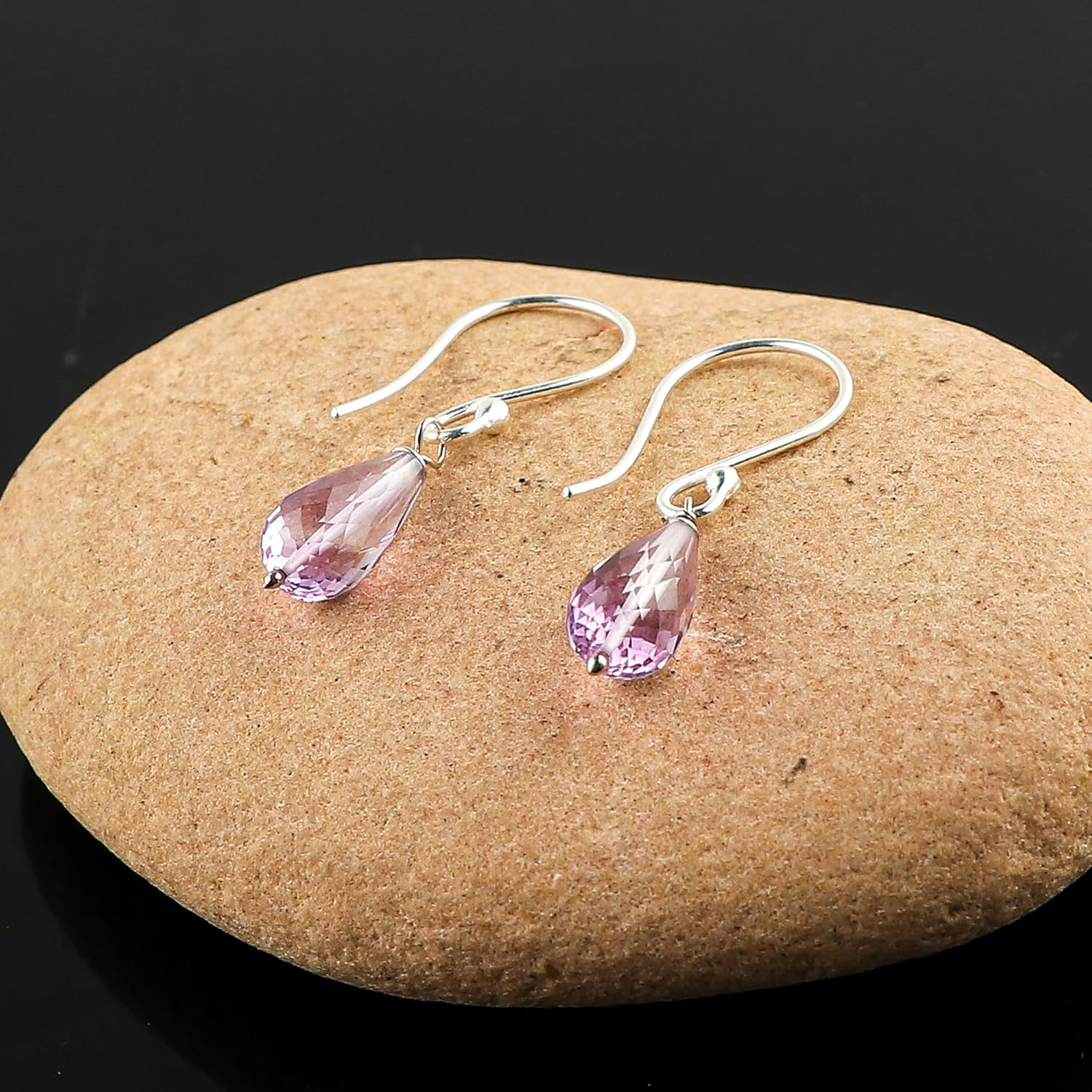 925 Sterling Silver Earrings for Women Natural Amethyst Gemstones Dangle Earrings Healing Crystals Stones Handmade Minimalist Birthday Gifts - Image 4