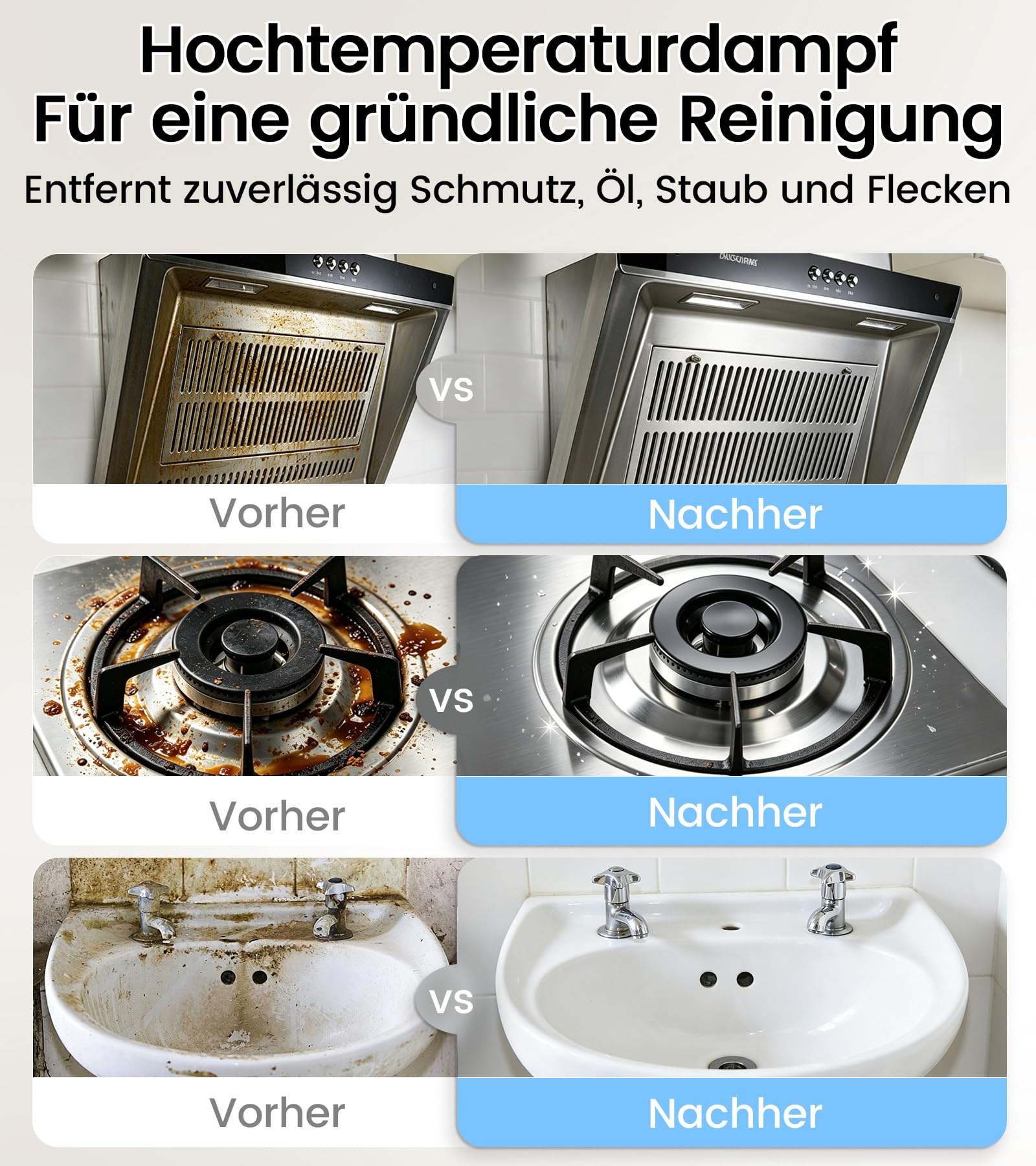 JBER Dampfreiniger Handgerät 1200W für Heim, 3 Sek.Aufheizzeit, 400ML Tank | Vielseitiger Dampfreiniger mit 3 Dampfstufen, 11 Zubehör,110℃ Handdampfreiniger mit 4,8m Netzkabel für Küche, Bad, Fenster