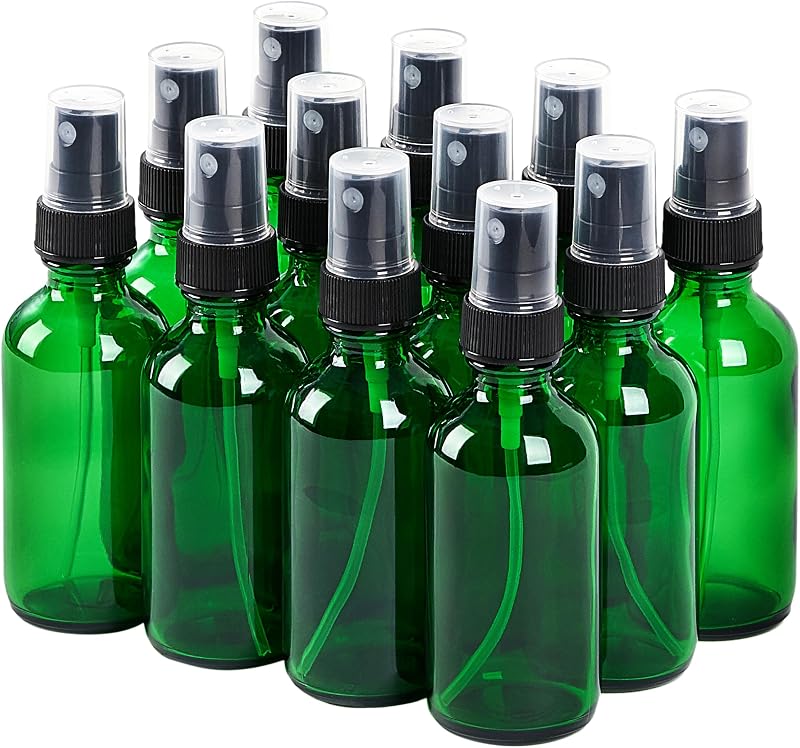 Frascos de vidro com spray de névoa fina SprayDroplet, 60 mL, verdes, pacote com 12