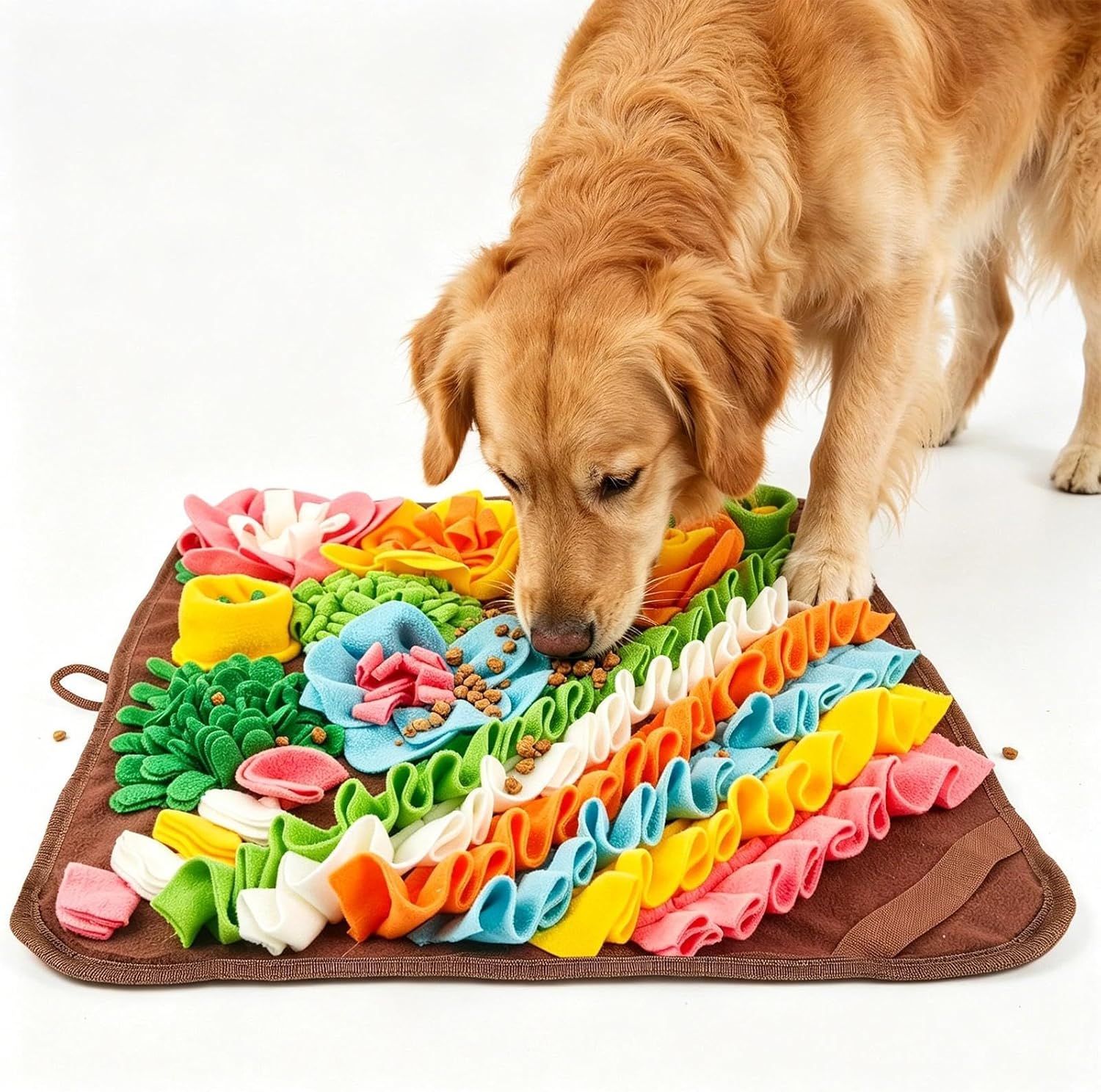 Large Snuffle Mat for Dogs - 19.5in Dog Snuffle Mat for Slow Feeder, Reduce Boredom, Mental Stimulation, Puzzle Toys, Fun Foraging Mats for Small Medium Dog Sniff Mats for Dogs Enrichment Toys Brown