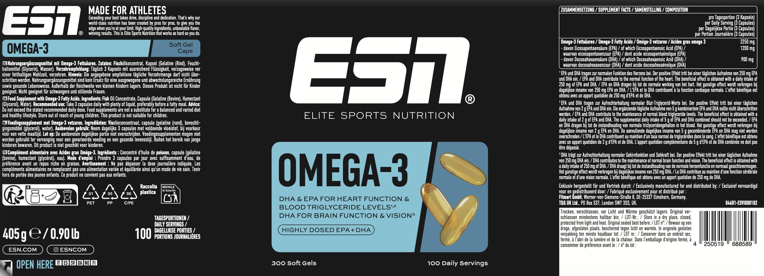 ESN Omega-3, 300 Kapseln + Vitamin D3 + K2, 120 Kapseln | Bundle aus hochdosiertem Fischöl, Vitamin D3 und K2