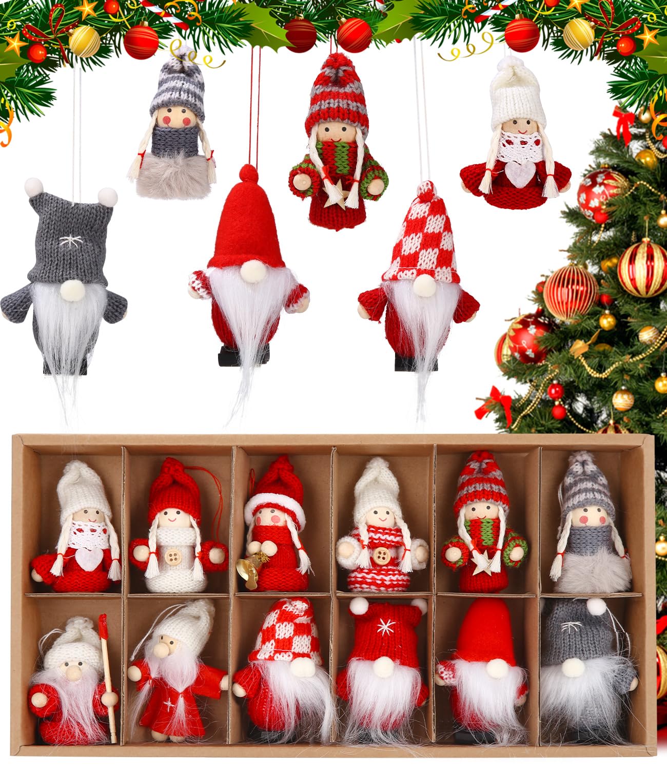 Toaren 12 Piezas Ángeles Colgantes para árboles de Navidad,Gnomo Adornos de Navidad,Duendes Colgante para Decoracion árbol de Navidad,Linda Gnomo Regalos Adornos Navideños para Arbol Manualidades