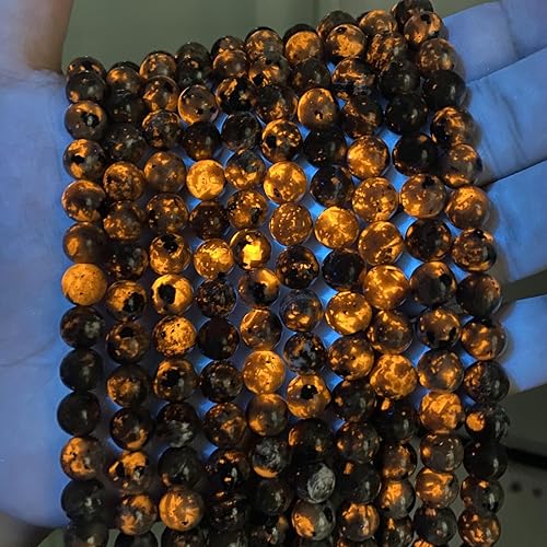 Miniatura 5 de 45 cuentas de piedra de Yooperlita de llama natural de 0.315 pulgadas (0.315 in), cuentas redondas de piedra curativa para hacer joyas, pulseras,