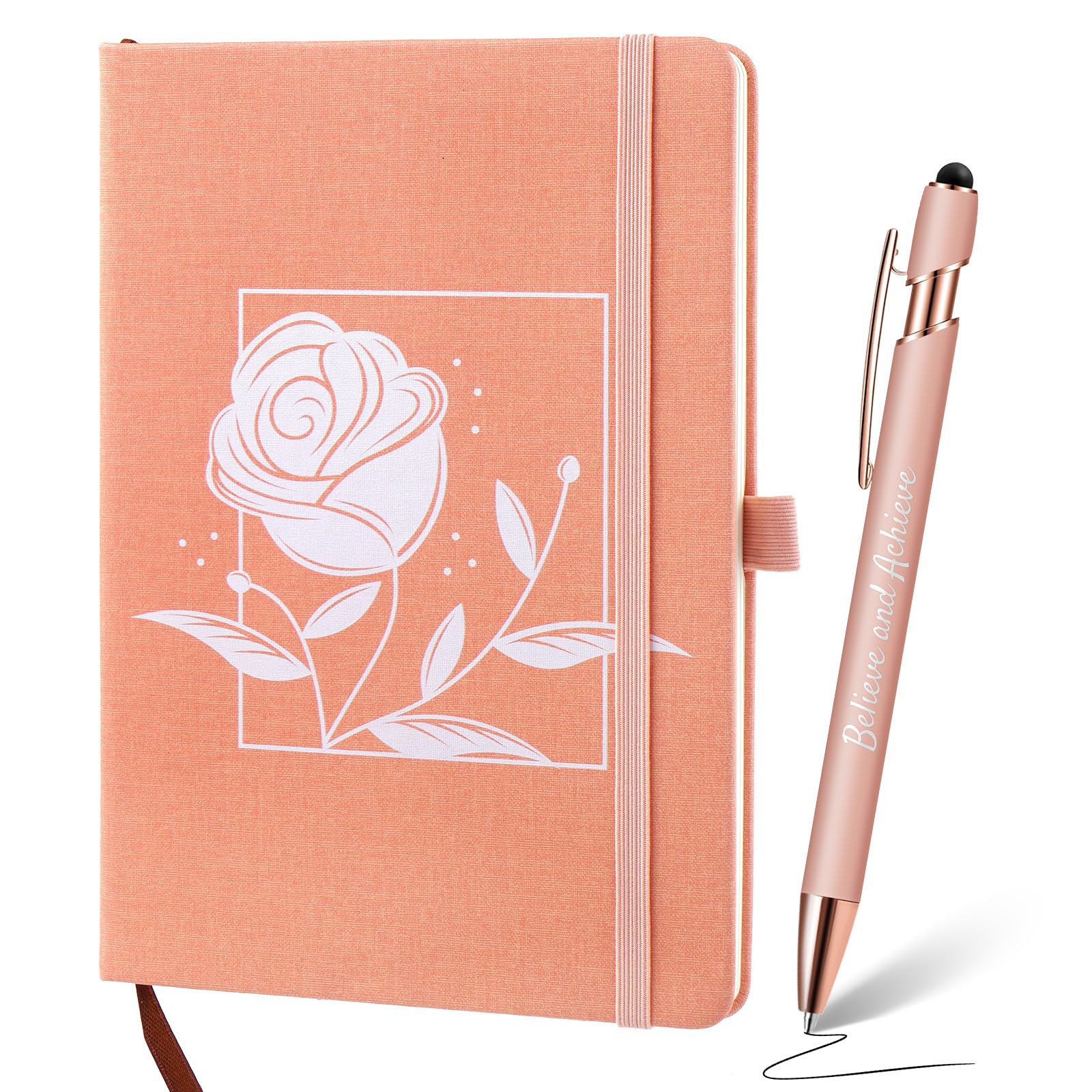 AeroBliss A5 Hardcover Leather Journal with Pen for Shcool, 200 Pages Lined Executive Notebook for Work, Business & Daily Planning - Pink Gift Idea