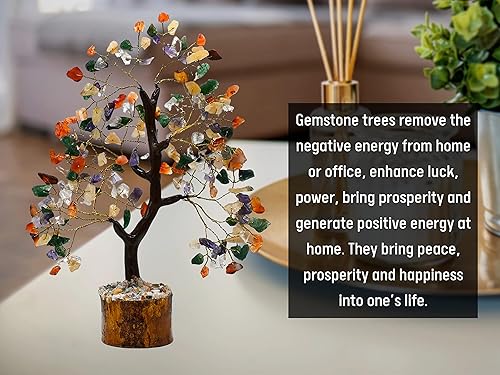 Miniatura 5 de Amazing Gemstone Árbol de la vida de cristal curativo natural de piedra lunar de melocotón, bonsái de Feng Shui, para decoración del hogar y la