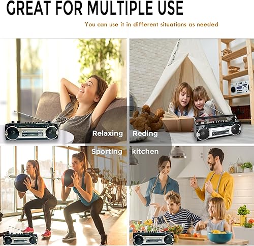 Miniatura 6 de Retro Boombox, Convertir Casetes a USBSD, Grabador de Radio Cassette, Ranuras USBMicro SD, Conector para auriculares, Micrófono incorporado, Negro
