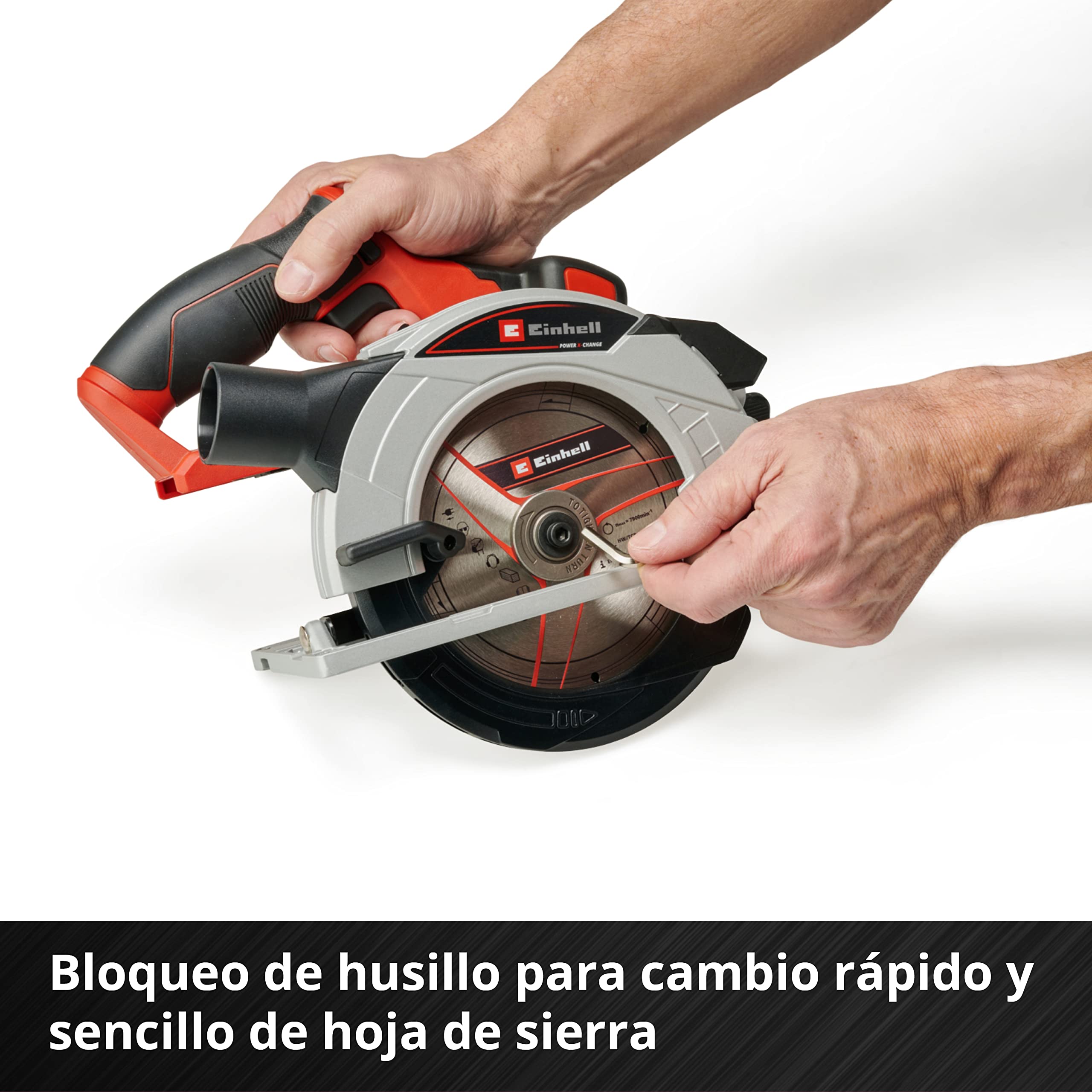 Einhell Sierra circular inalámbrica TE-CS 18/165-1 Li-Solo Power X-Change (iones de litio, 18 V, 4.200 min-1, gran estribo de agarre, bloqueo de husillo, incl. hoja de sierra de metal duro)