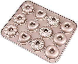 Donut Baking Pan Doughnut Bakeware and Bagel Mold Nonstick 12-Well Donut Mold Carbon Steel 4 Shapes Donut Cake Mould for Baking Perfect for Homemade Donut and Bagel