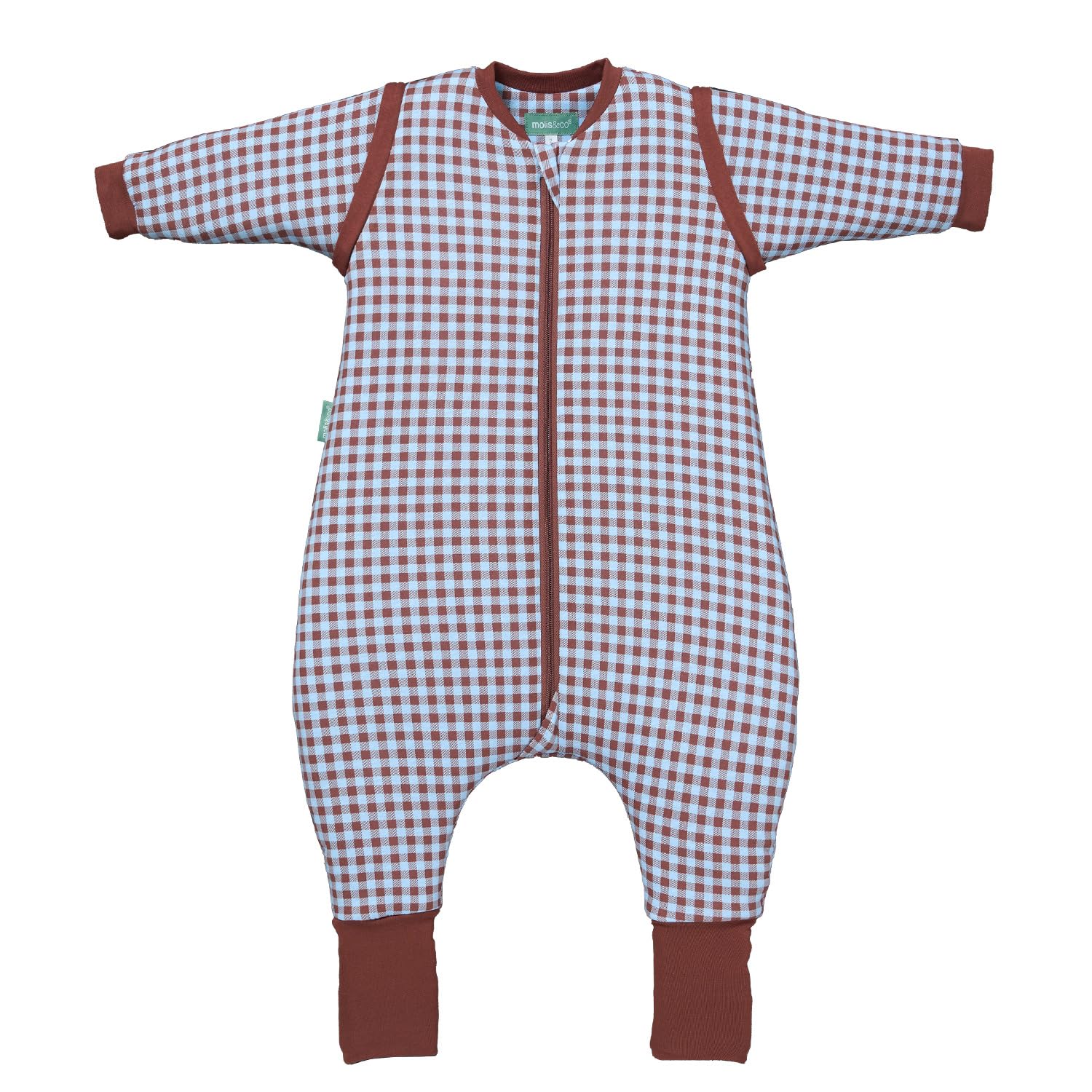 molis&co - Baby Sleeping Bag with Sleeves and non-slip Socks TOG 2.5 - Toddler Sleeping Bags 2.5 Tog - Baby Wearable Blanket for Infants & Toddlers - 100% Cotton (OEKO-TEX) (Vichy Brown&Blue, 2 years) — image 1