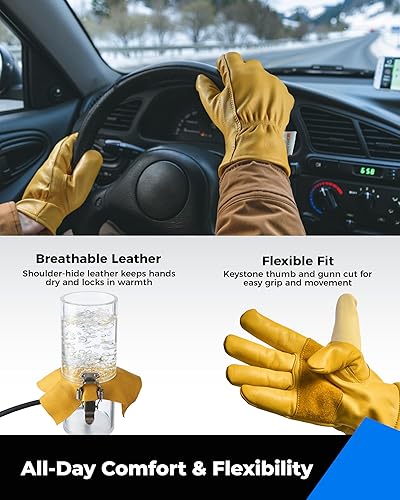 Miniatura 4 de toolant Guantes de trabajo de invierno para hombre, cuero aislado con resistencia al agua y protección contra la abrasión para clima frío