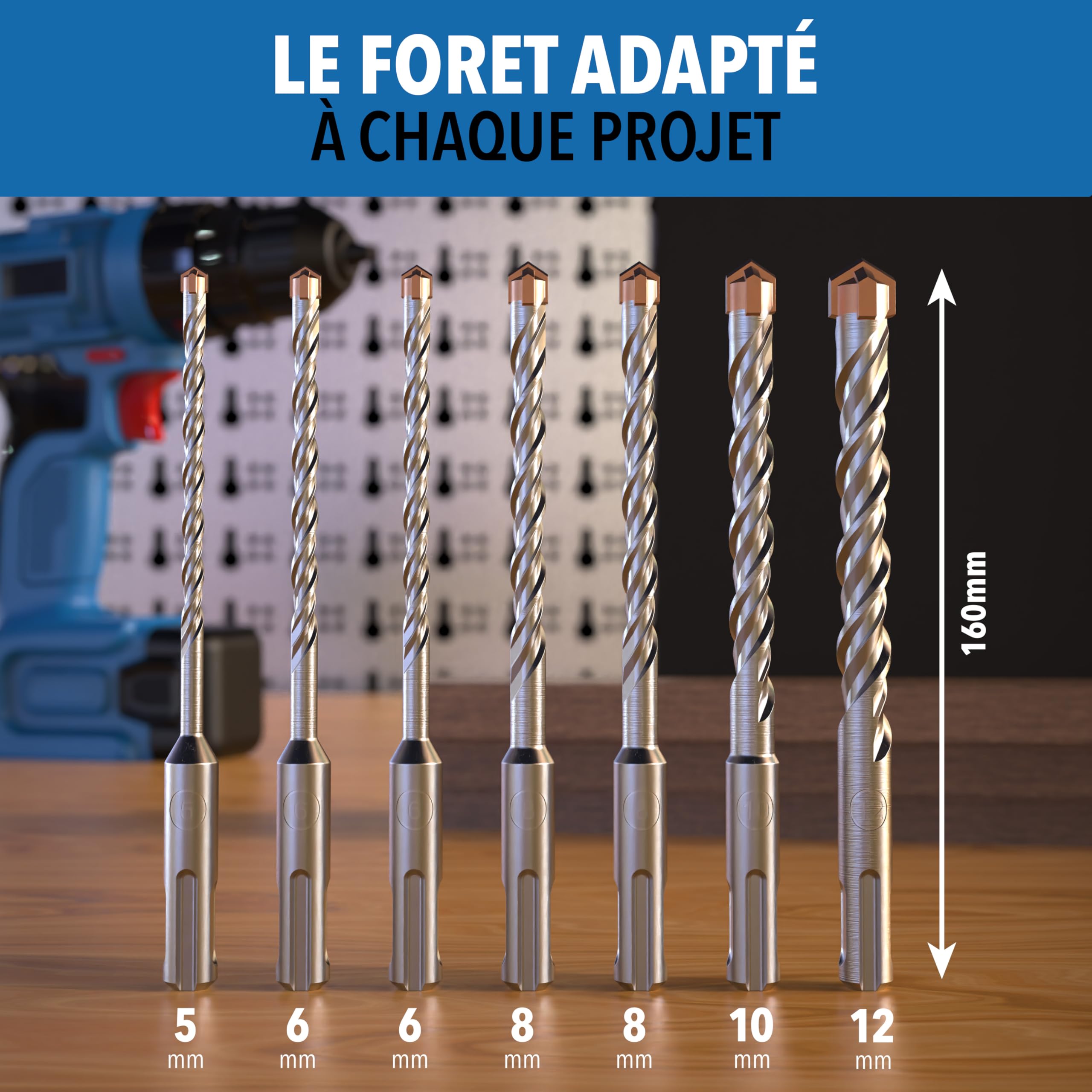 STONE REEF Lot de 7 forets SDS Plus professionnels pour béton - 4-12 mm x 156 mm