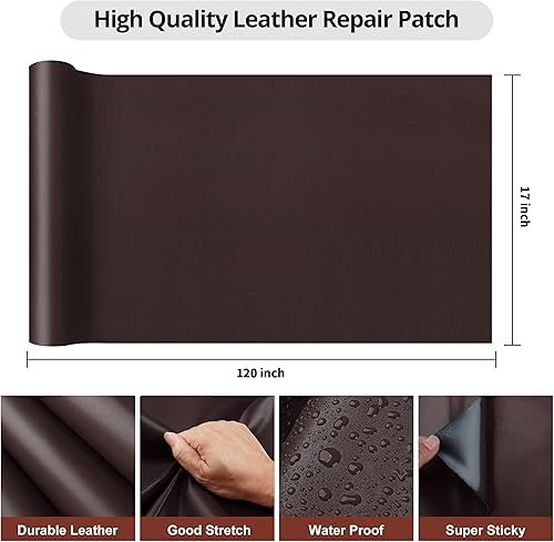 Miniatura 9 de Parche de reparación de cuero, cinta de reparación de cuero autoadhesiva de 17 x 60 pulgadas, parches de cuero grandes para sofás, muebles, asientos
