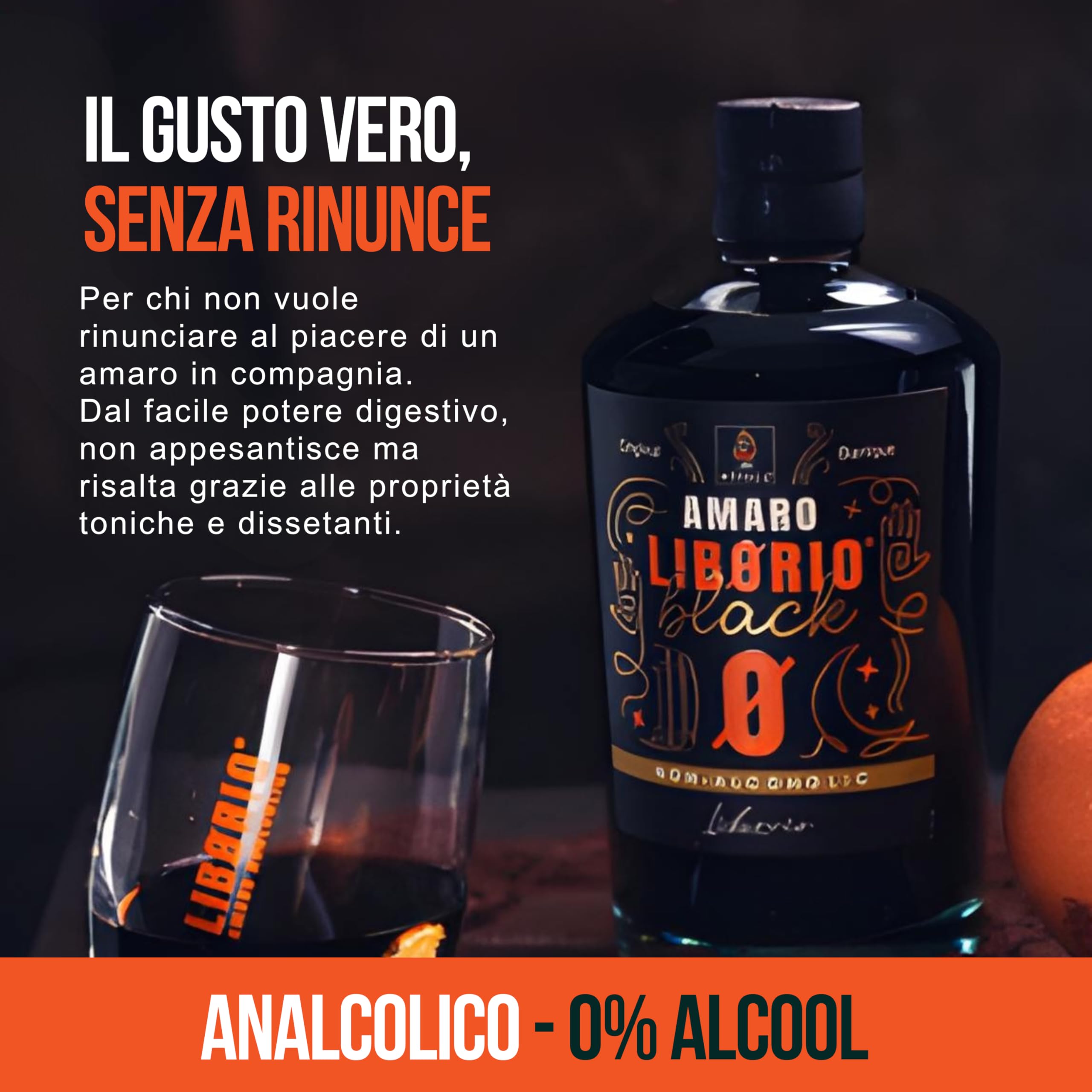Amaro Liborio Black Analcolico 50cl – Amaro Siciliano Senza Alcol con Note di Cacao e Spezie – Gluten Free, Vegano