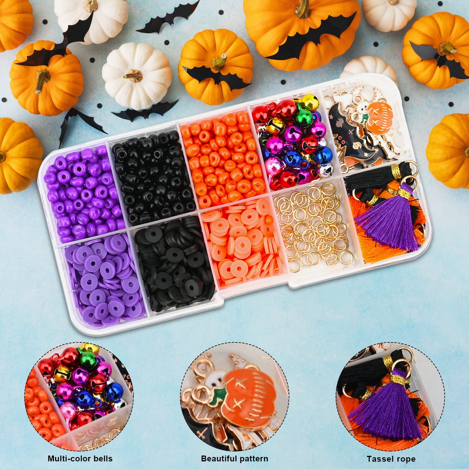 3050-teiliges Halloween-Perlen-Set Für Schmuck & DIY – Mit Totenkopf, Kürbis & Co.