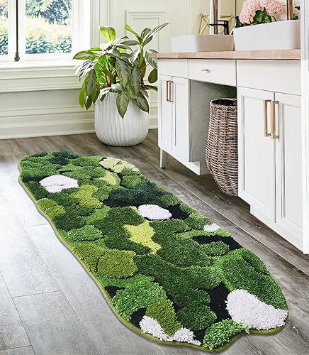 Miniatura 8 de Hifuwan Lindas alfombras de baño de hojas de musgo verdes antideslizantes para decoración de baño microfibra suave lavable absorbente para suelo
