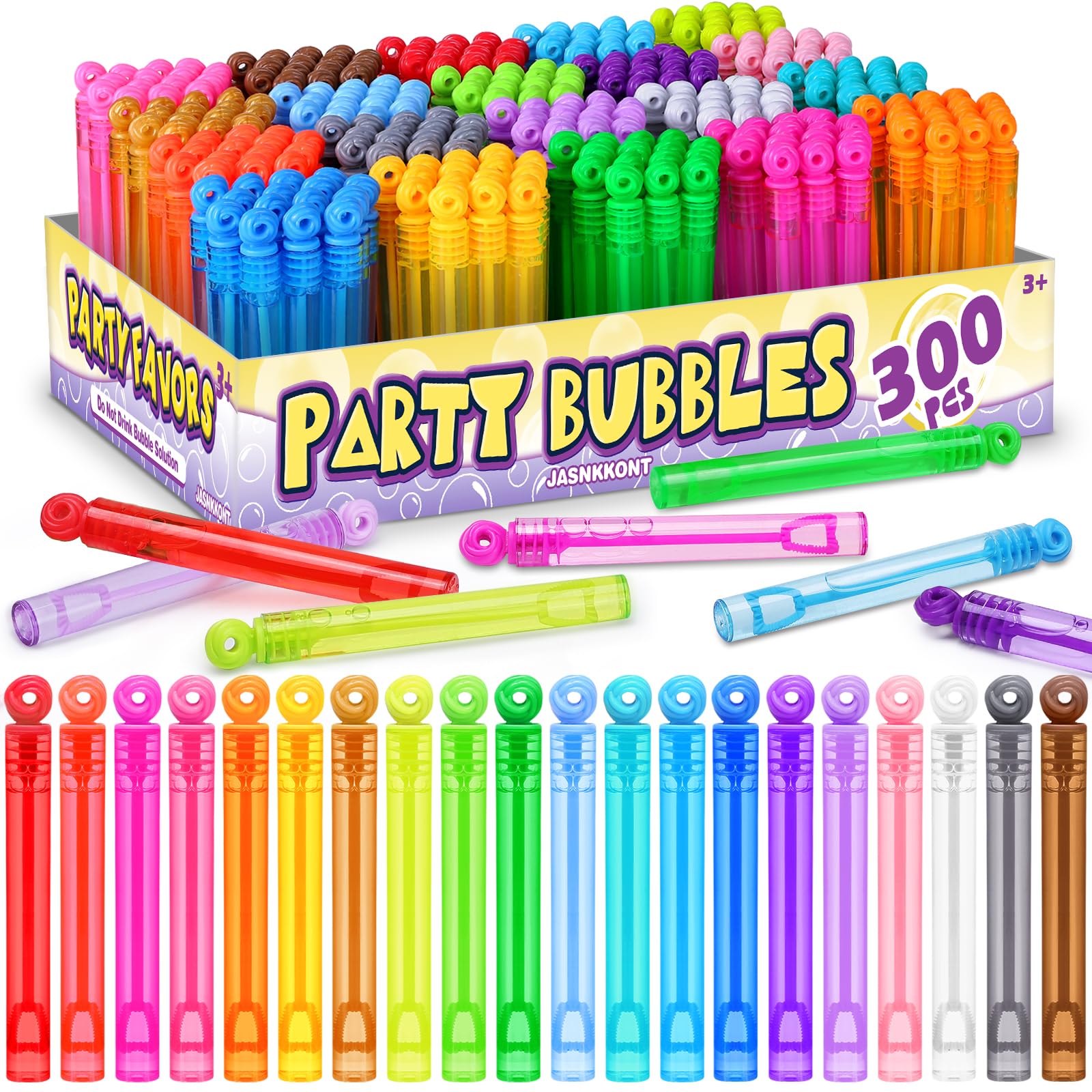 Birthday Party Favors Toys for Kids Child, 300 Pcs 20 Colors Mini Bubble Wands Assortment, Christmas Stuffers, Wedding Celebration,Thanksgiving New