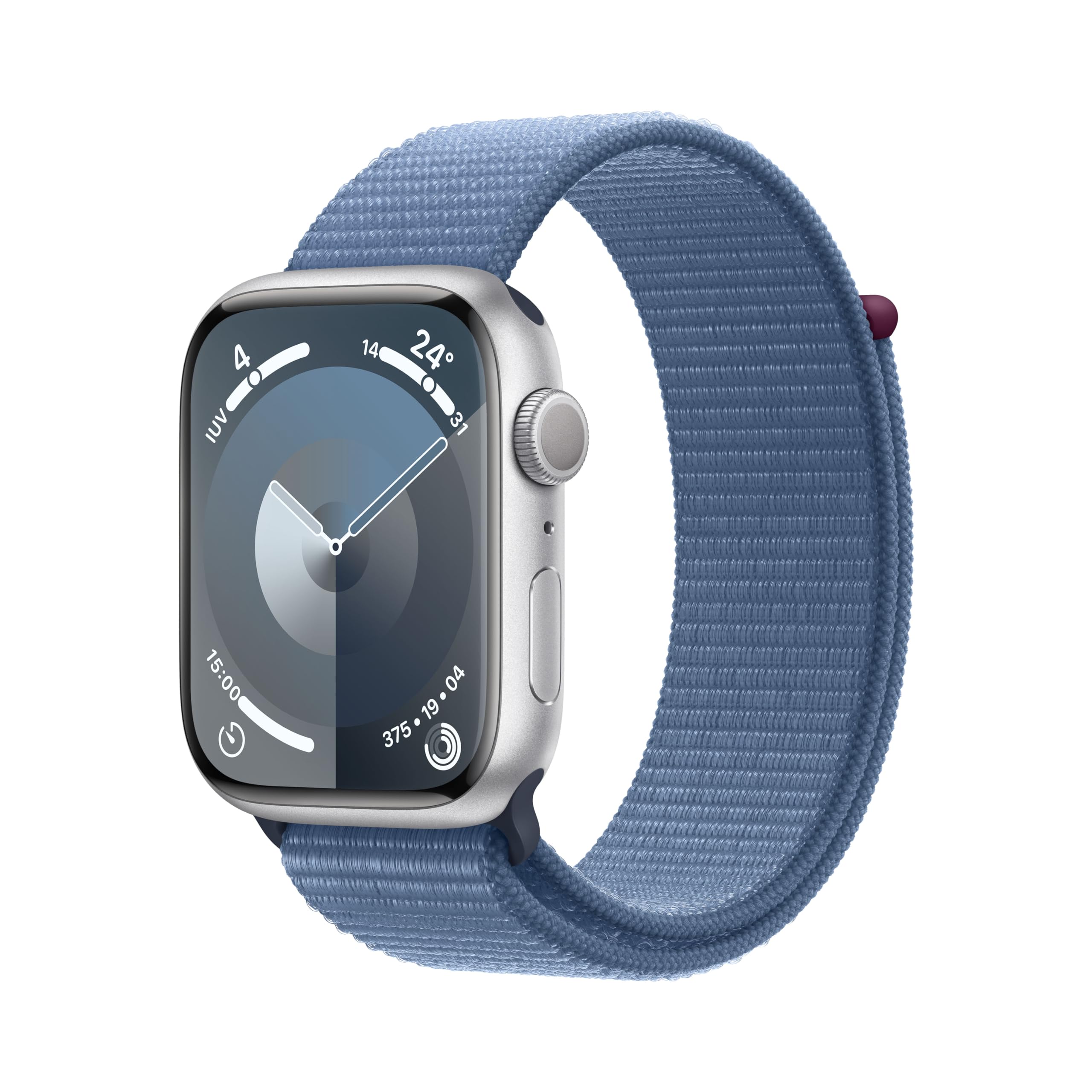 Apple Watch Series 9 [GPS] Smartwatch con Caja de Aluminio en Plata de 45 mm y Correa Loop Deportiva Azul Invierno. Monitor de entreno, App Oxígeno en Sangre, Neutro en Carbono Carbon Neutral Certified by SCS Global Services
