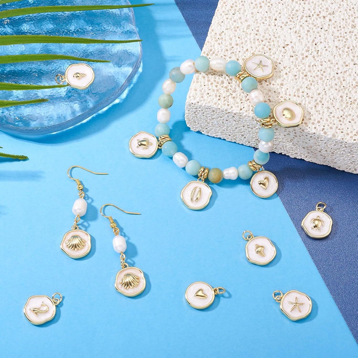 Craftdady Golden Plated Enamel Pendants White Oval Flat Round Dangle Charms for DIY Earrings Necklace Bracelet Making