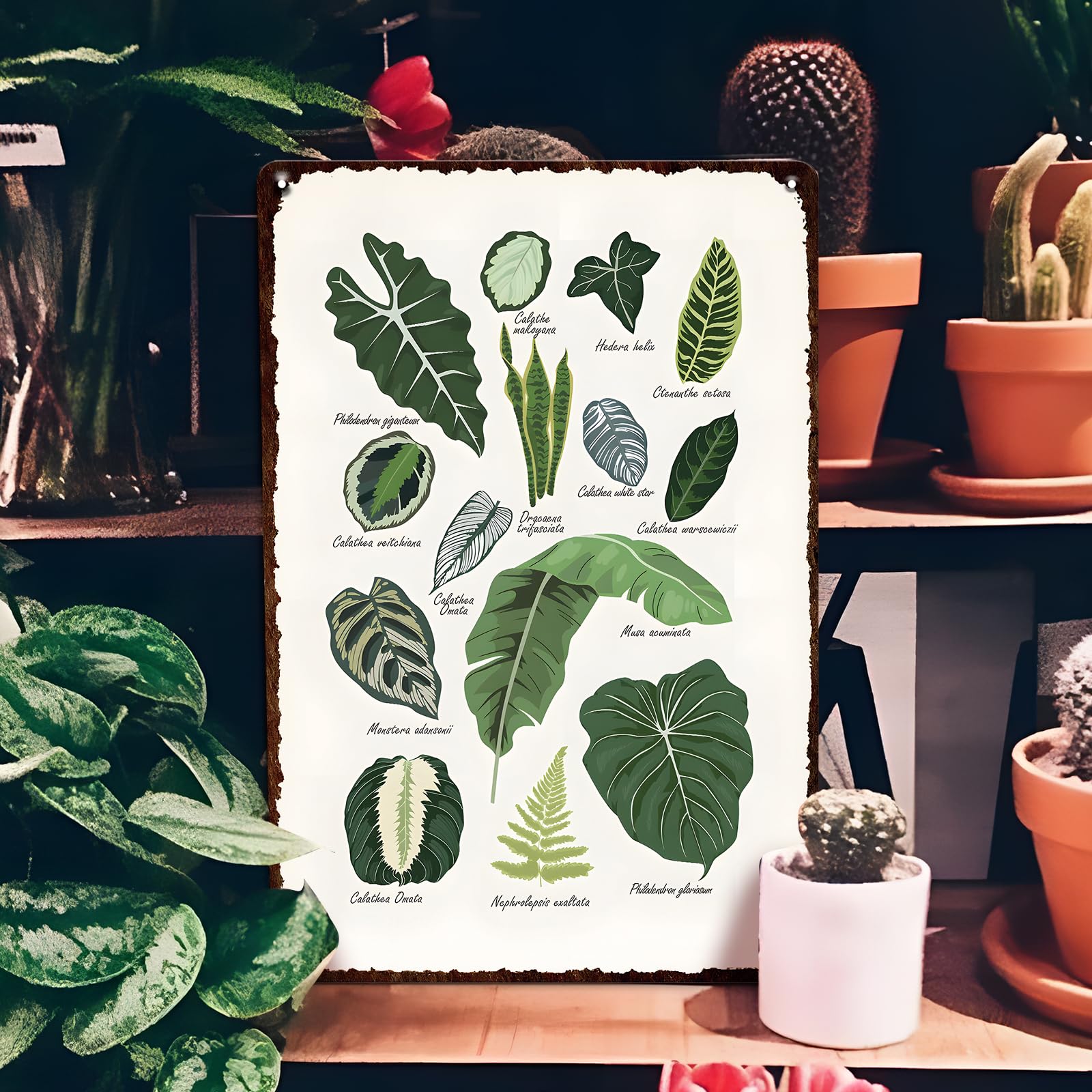KaloKalo 3PCS Metal Tin Signs - Vintage Green Plants Wall Art (8x12 Inch)