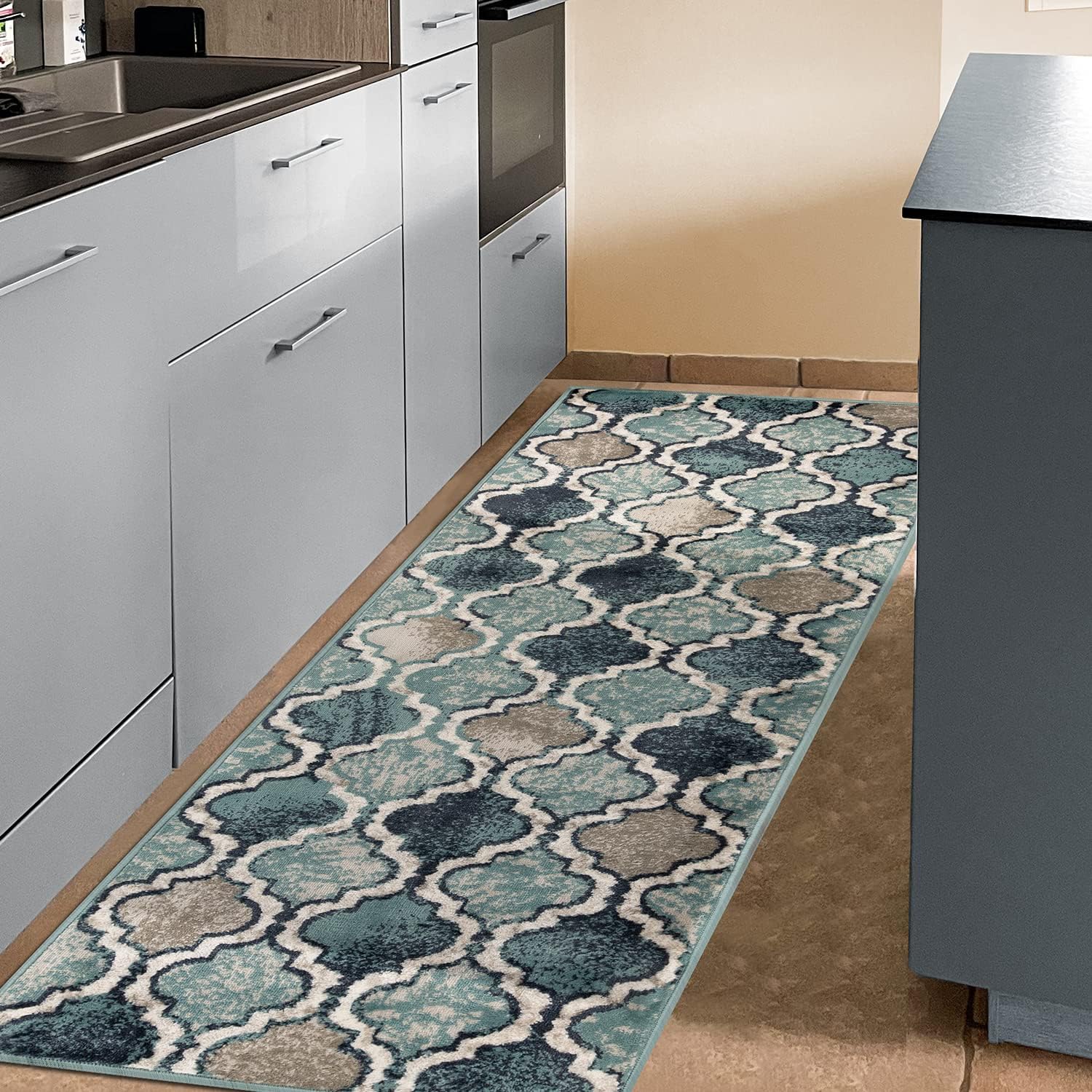 Superior Indoor Runner Rug, Jute Backed, Perfect for Living/Dining Room, Bedroom, Office, Kitchen, Entryway, Modern Geometric Trellis Floor Decor, Viking Collection, 2' 7" x 8', Deep Royal Rectangular Deep Royal 2ft 7in x 8ft
