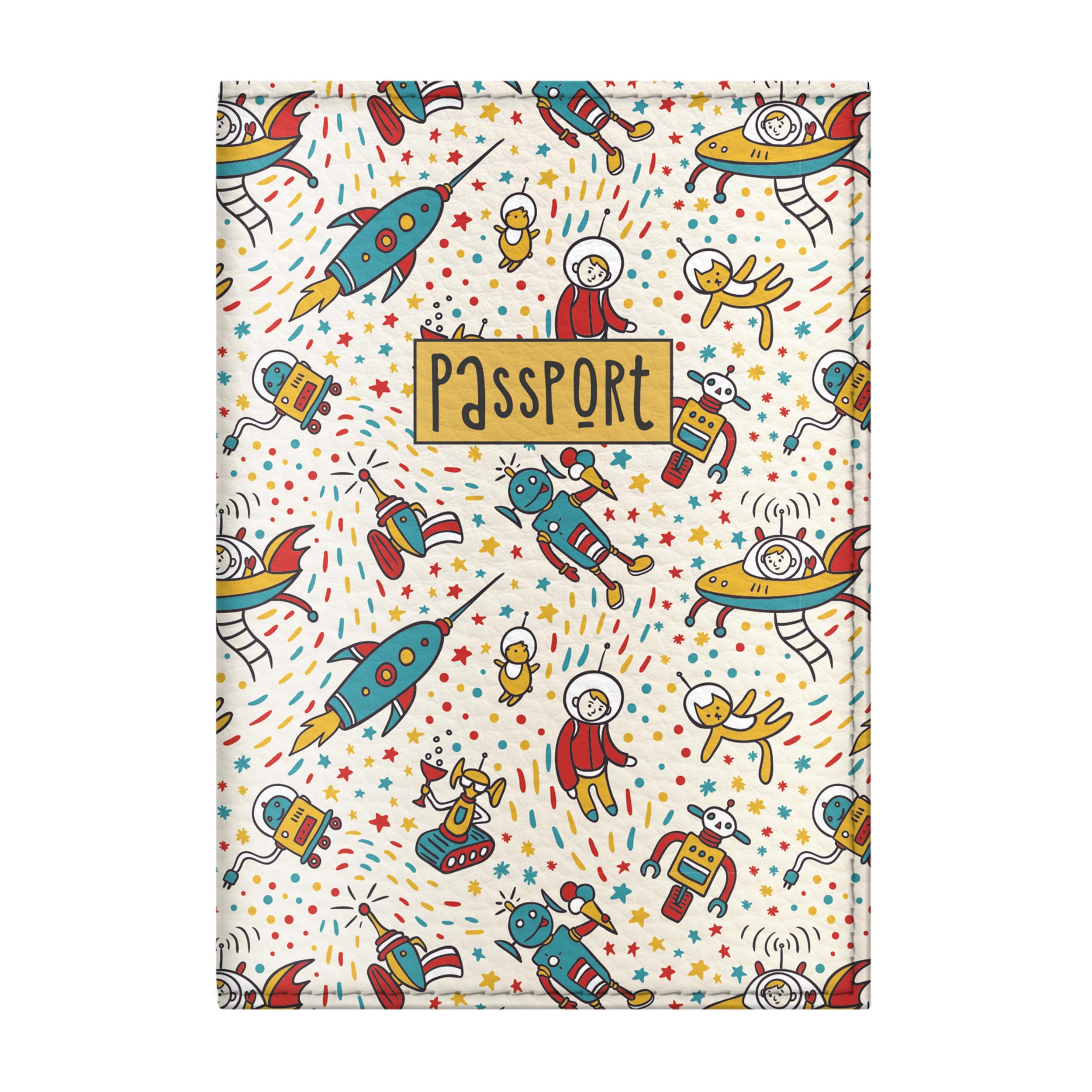 Quttie Passport Cover for Kids, Women and Men, Cute Travel Passport Holder (Cat Robot Pattern)