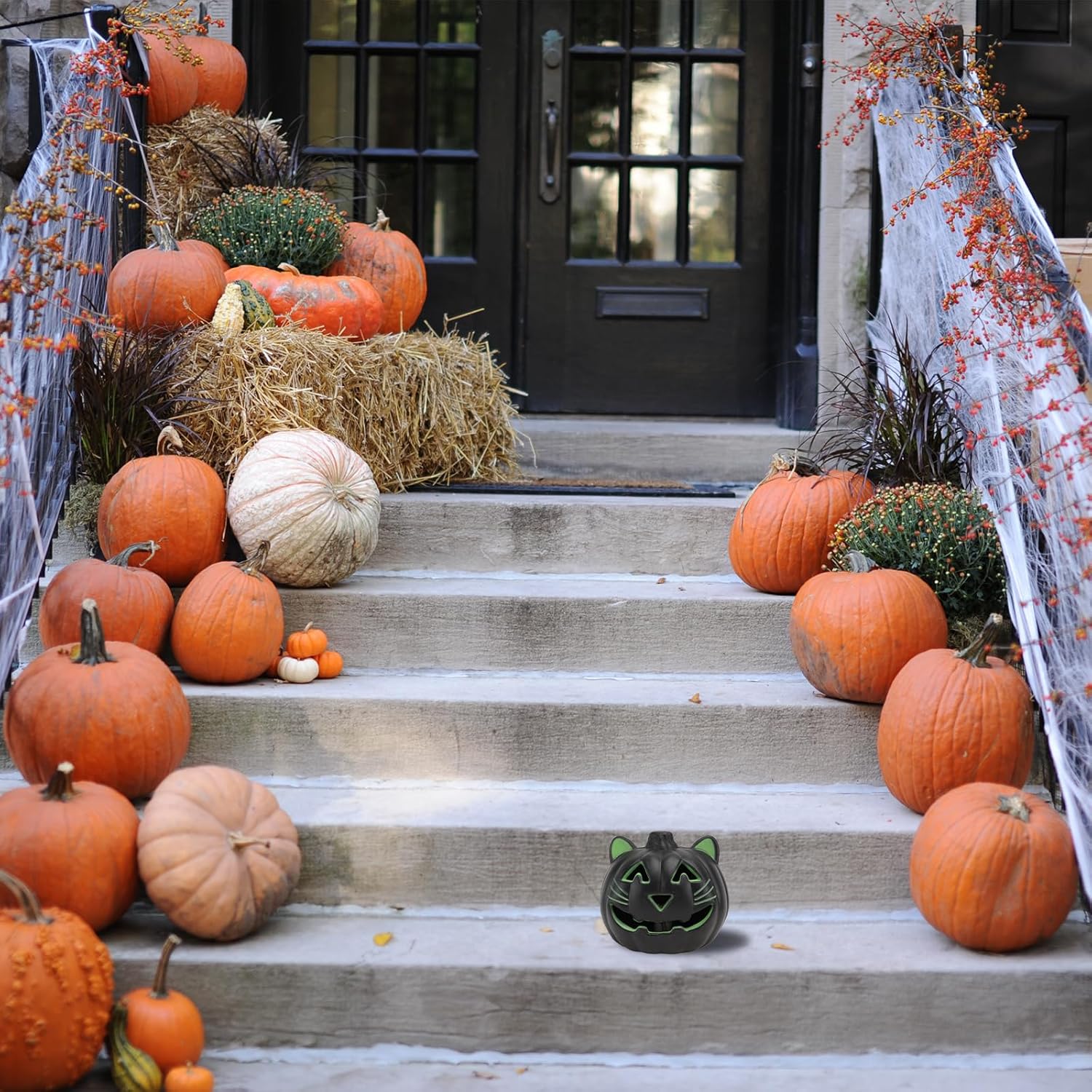 Halloween Pumpkin Lantern LED Jack-O-Lantern Lights Cat Paw Decorative Lamp Pumpkin Figurine Light Up Lights for Halloween Haunted House Props 9inch