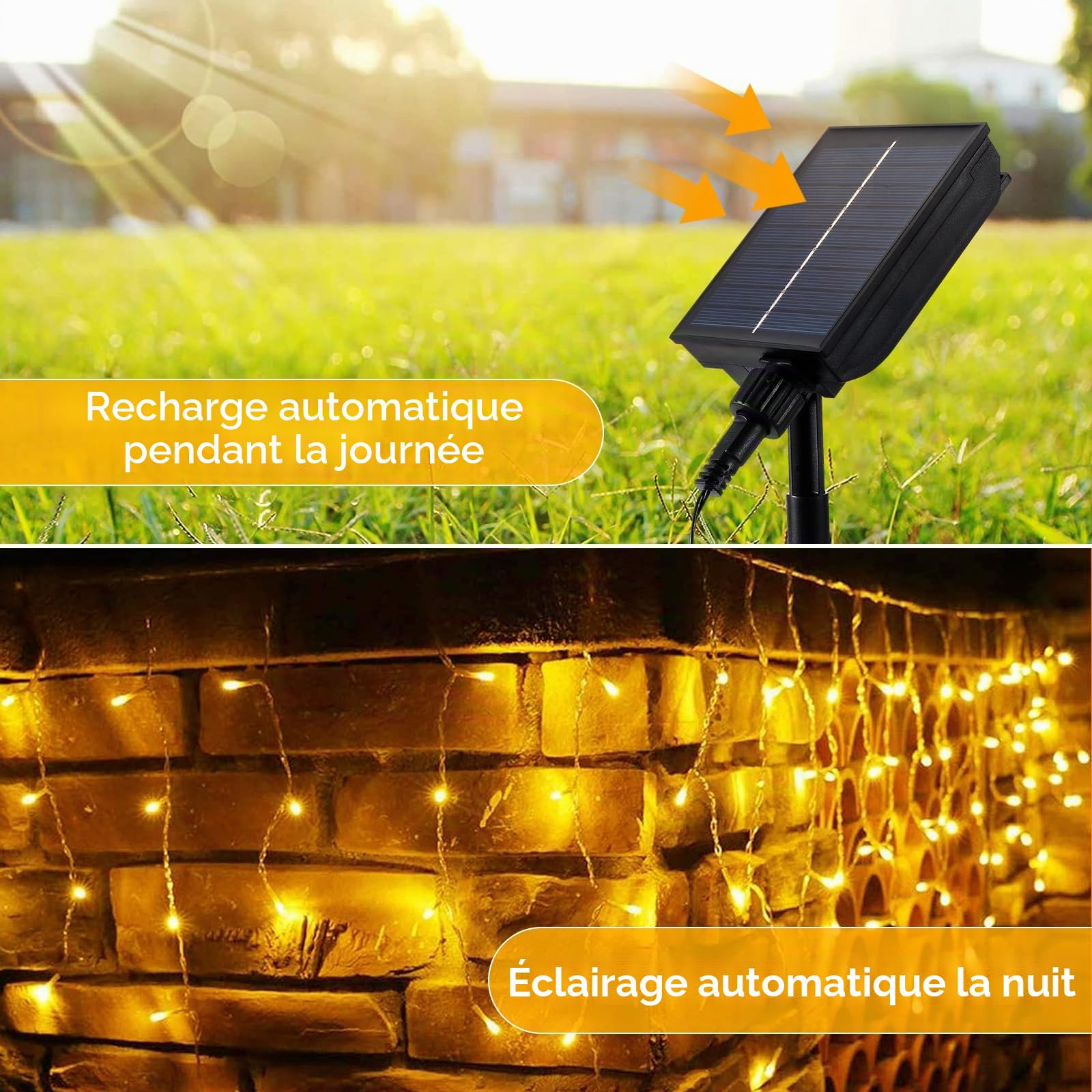 Solaire Guirlande Lumineuse Exterieure 10 M 336 LEDs Rideau Lumineux Exterieur étanche avec 8 Modes télécommande, Guirlande Lumineuse pour Balcon, Jardin, Fenêtre, Blanc Chaude