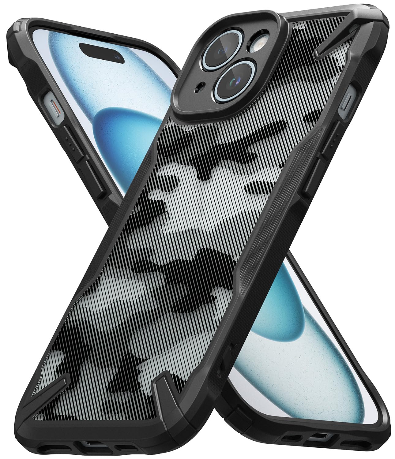 Fusion-X Compatible with iPhone 15 Case Cover Military Camo Hard Back Soft Flexible TPU Bumper Scratch Resistant Shockproof Protection iPhone 15 Back Cover - Camo Black