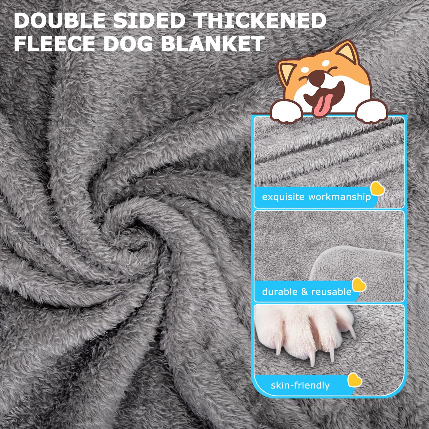 Nobleza 2 Pezzi Coperta per Cane Gatto Lavabile Soffice Durevole, Morbida Coperta in Pile per Cani e Gatti, per Cani, Gatti, Conigli E Altri Animali Domestici, Grigio Scuro e Grigio Chiaro, 100*80 cm