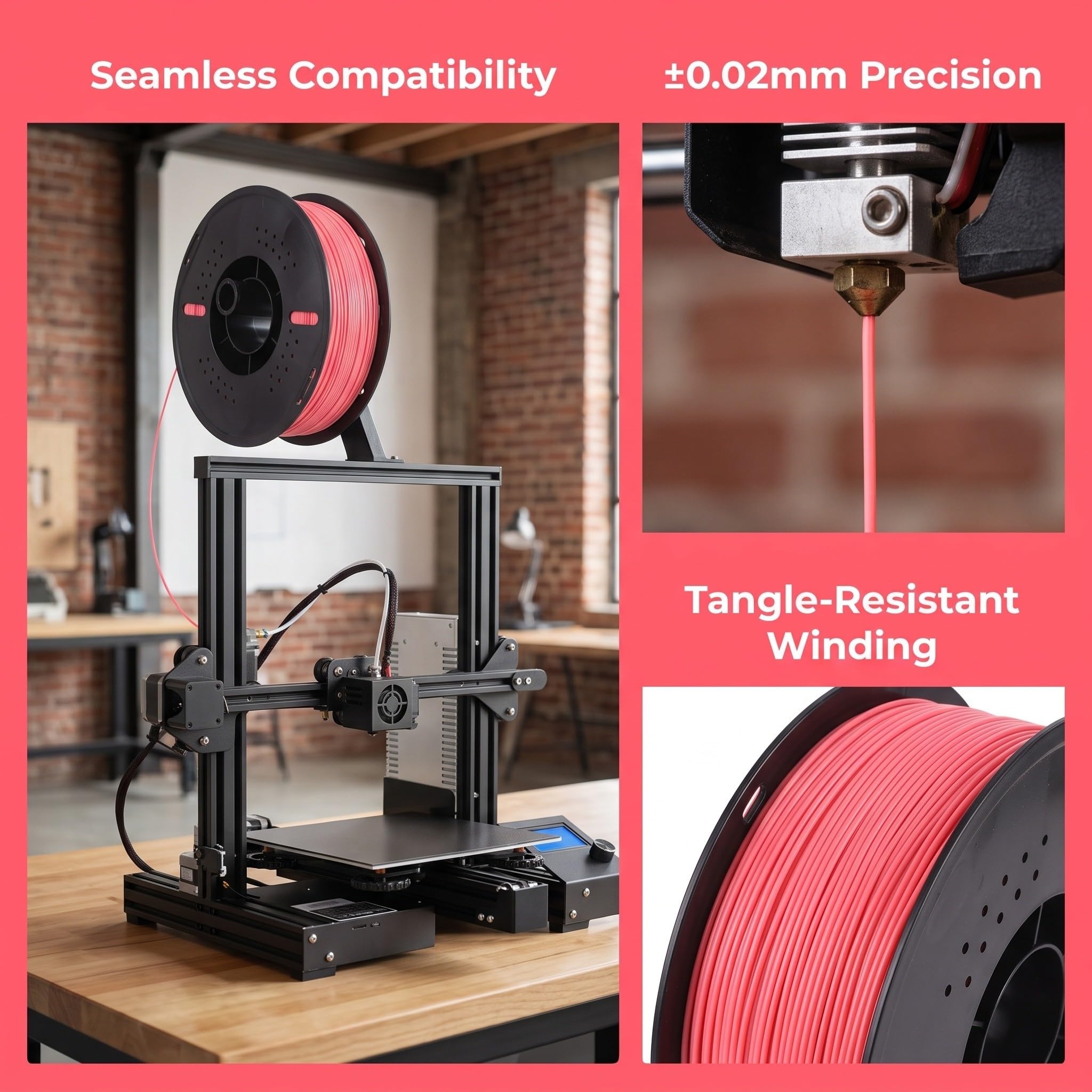 Veemoon Pla 3d druckfilament 1kg Spule Rosa mit Hoher Maßgenauigkeit und Breiter Kompatibilität für 3d druck Funktionaler Teile