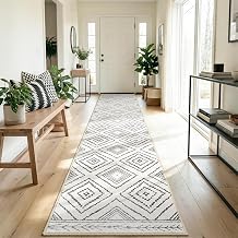Hallway Rug Runner 80 x 150 cm Non-Slip Kitchen Runner Short Pile Rug Runner Washable Foldable Boho Design - for Hallway Kitchen Living Room & Office Black and White