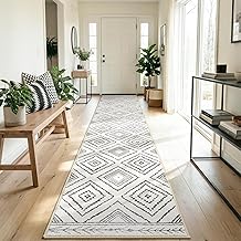Machine Washable Living Room Rug, 60 x 240 cm, Non-Slip Rug, Bedroom Rug for Living Room, Entrance, Bedroom and Kitchen, Black & White