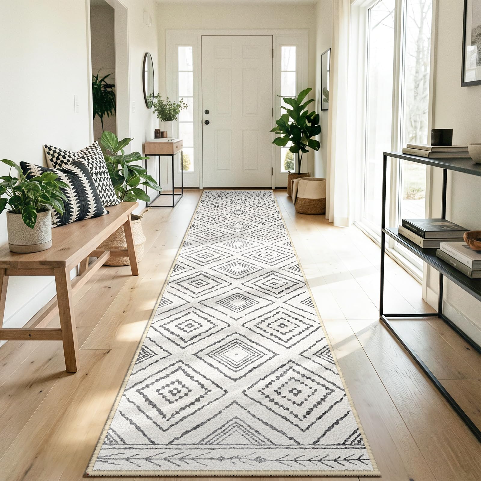 Capslpad Tapijtloper voor gang, 80 x 150 cm, geruit, jute look, keukentapijt, natuurlijk, wasbaar, bruin, antislip, woonkamer, loper, hal, ingang, keuken, slaapkamer, balkon