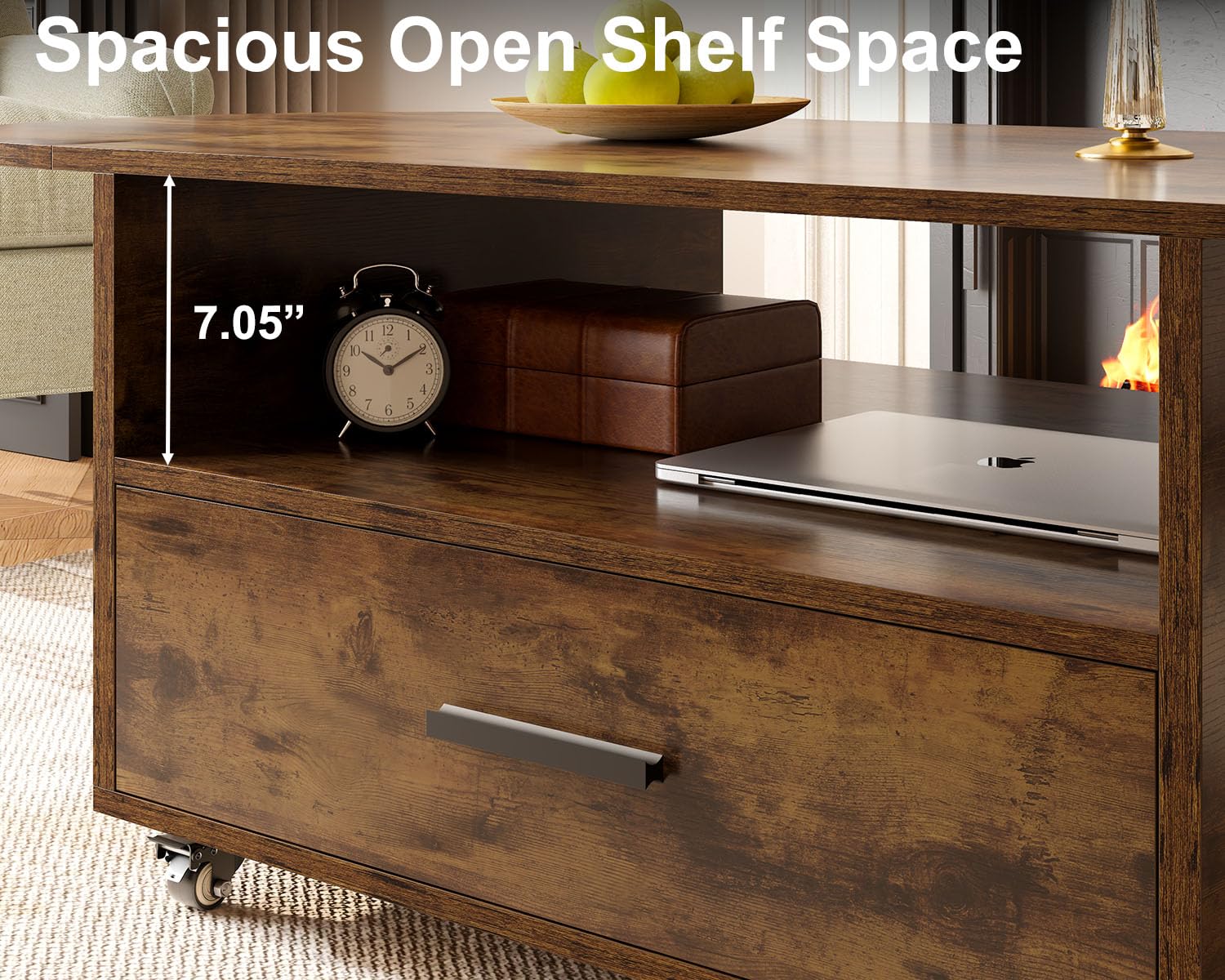 IBF Ovaler Couchtisch 120cm Braun,ausziehbar Holz-Tisch mit Rollen
