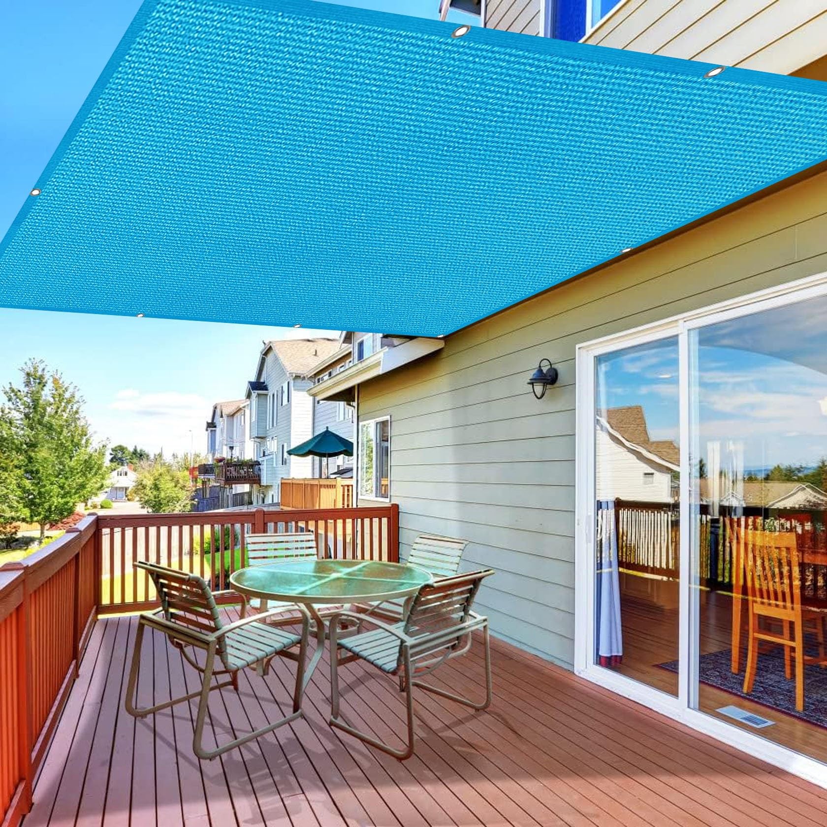 Toile d ombrage 1.5x4.5m bleu anti UV et vent pour terrasse