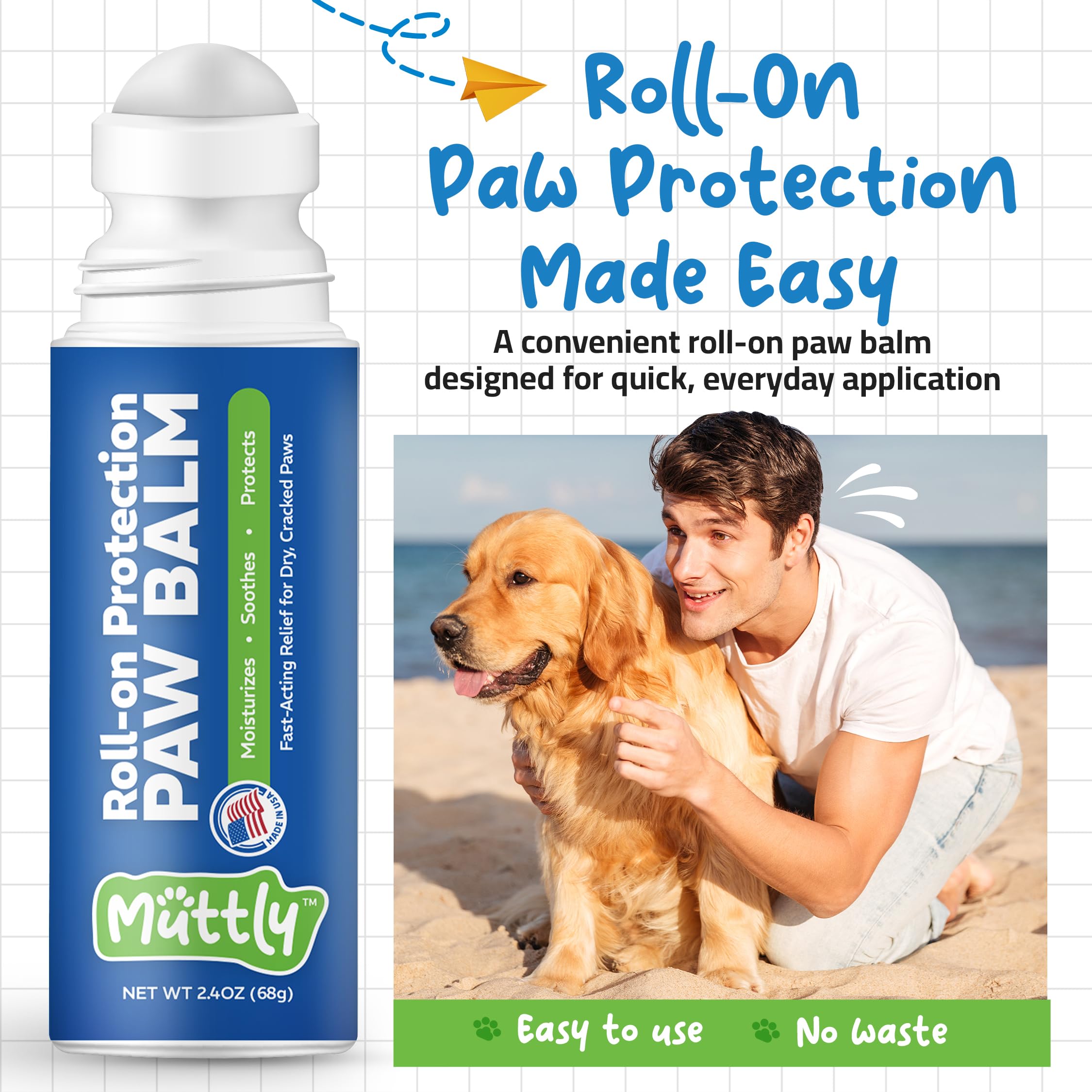 Roll-On Dog Paw Balm - Moisturizer & Soothing Protection from Snow & Hot Pavements - Snout Soother for Dogs - Easy & Fast to Apply, Natural, Non-Toxic, Food-Grade, Lick-Safe Wax - image 2
