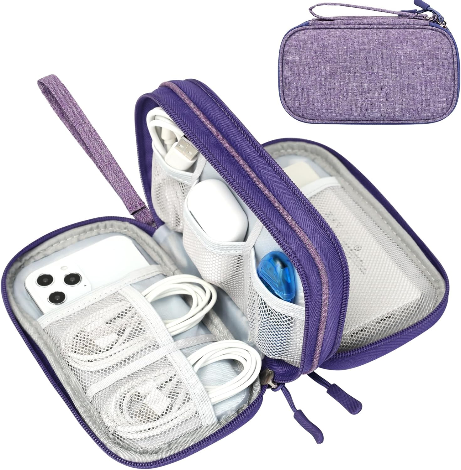 FYY Travel Cable Organizer Pouch Electronic Accessories Carry Case Portable Waterproof Double Layers All-in-One Storage Bag for Cord, Charger, Phone, Earphone Dark Purple Small Dark Purple
