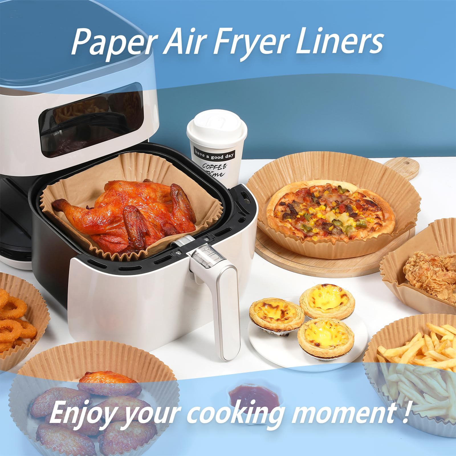 200 Stück Luftfritteusen-Papiereinlagen, Einweg-Papiereinlagen, antihaftbeschichtet, für 4–8 QT Luftfritteusenkorb, ölbeständig, wasserdicht, Backpapier, Braten, Mikrowelle (quadratisch, 20,3 cm)