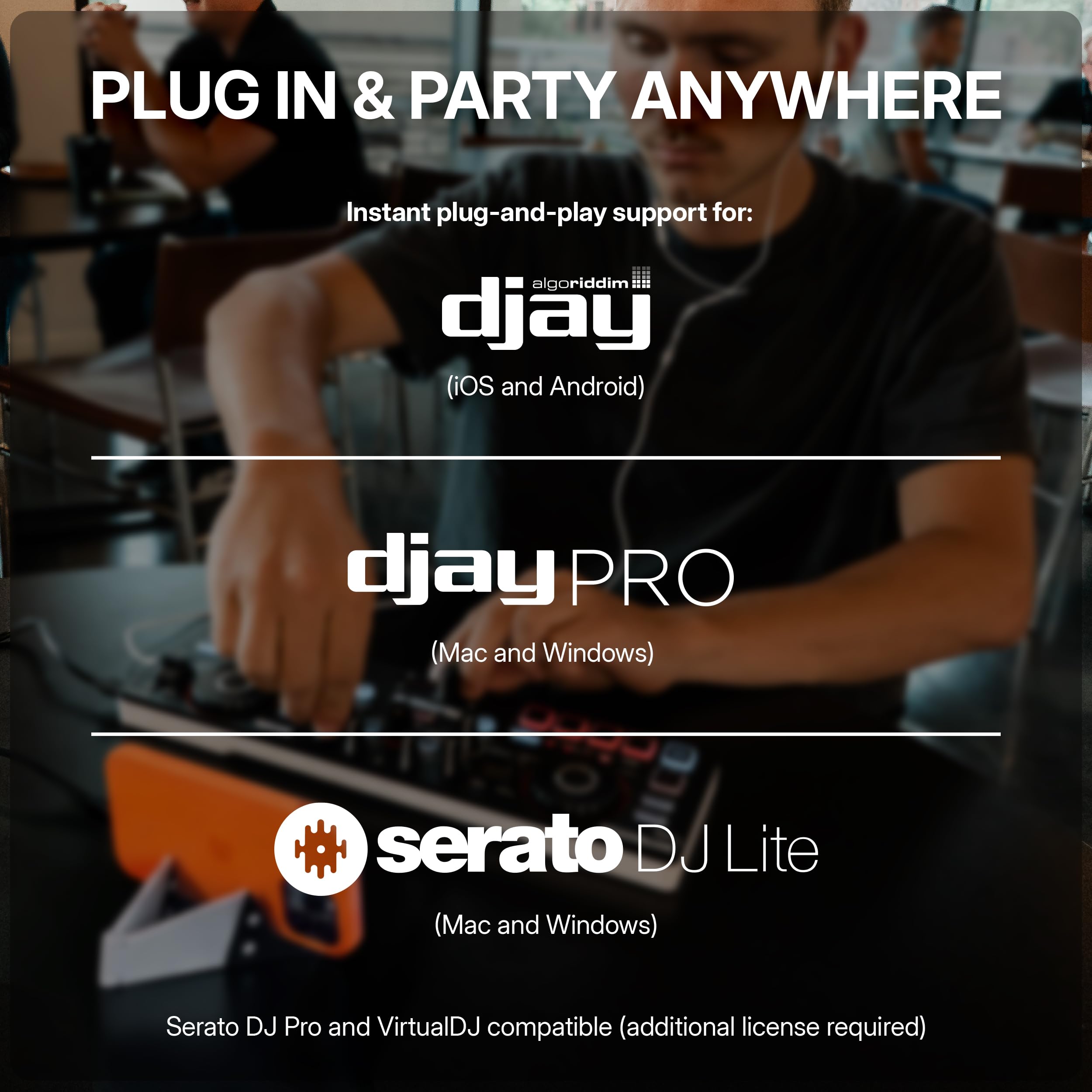 Numark MixTrack Go Kompaktowy Kontroler DJ Bluetooth z Funkcją Stems | 2-Deck Mikser DJ dla Początkujących i Mobilnych, Smart Fader, Beat Assist, USB-C, Serato DJ Lite & Algoriddim djay, Gen 4