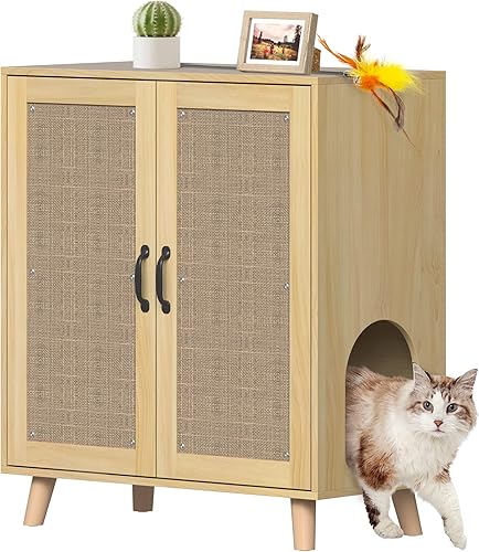 Caja de arena para gatos gran baño oculto para gatos con estante ajustable muebles de armario de almacenamiento de doble puerta gabinete de consola