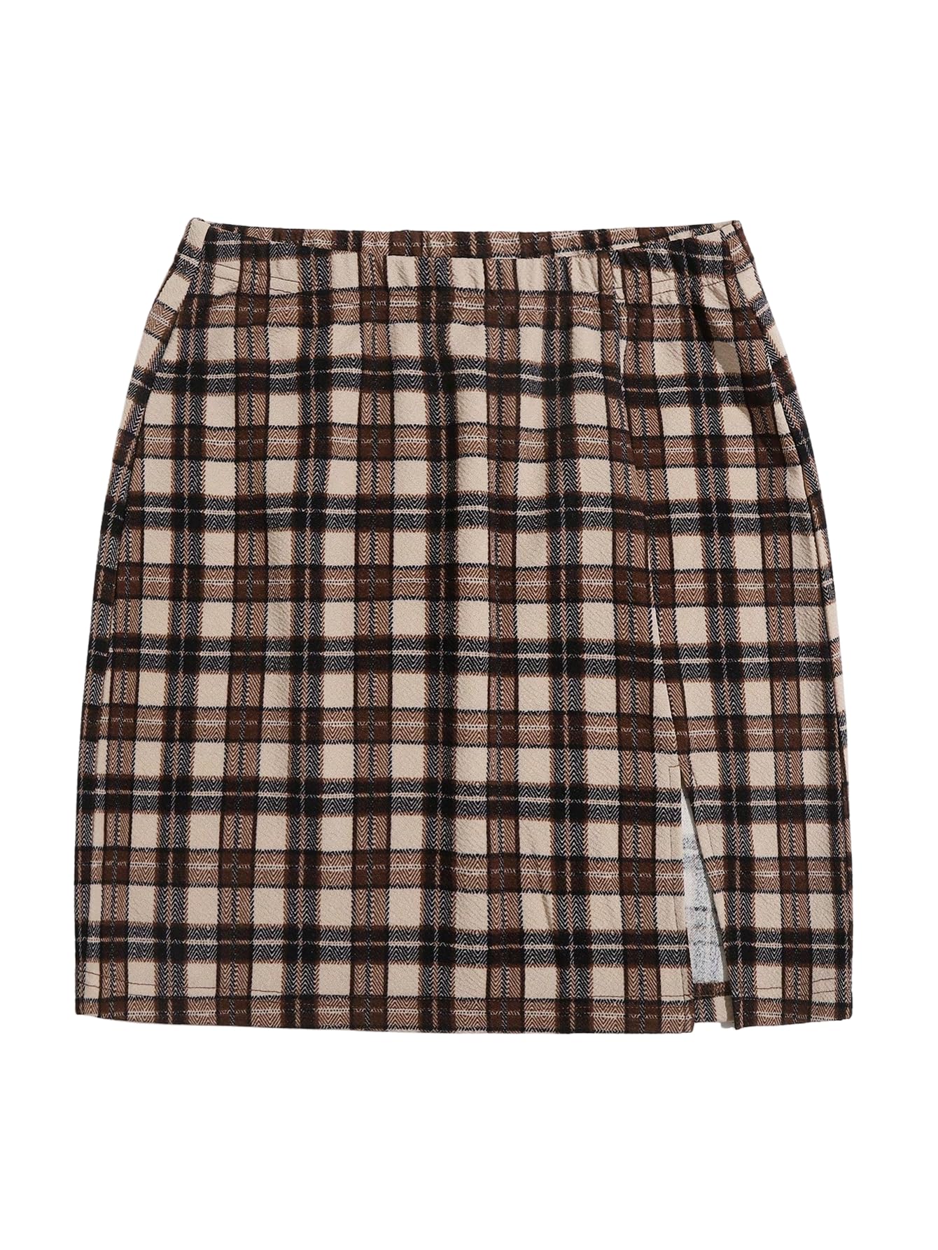 MakeMeChic Womens Plaid Mini Skirt High Waisted Split Bodycon Pencil Skirts
