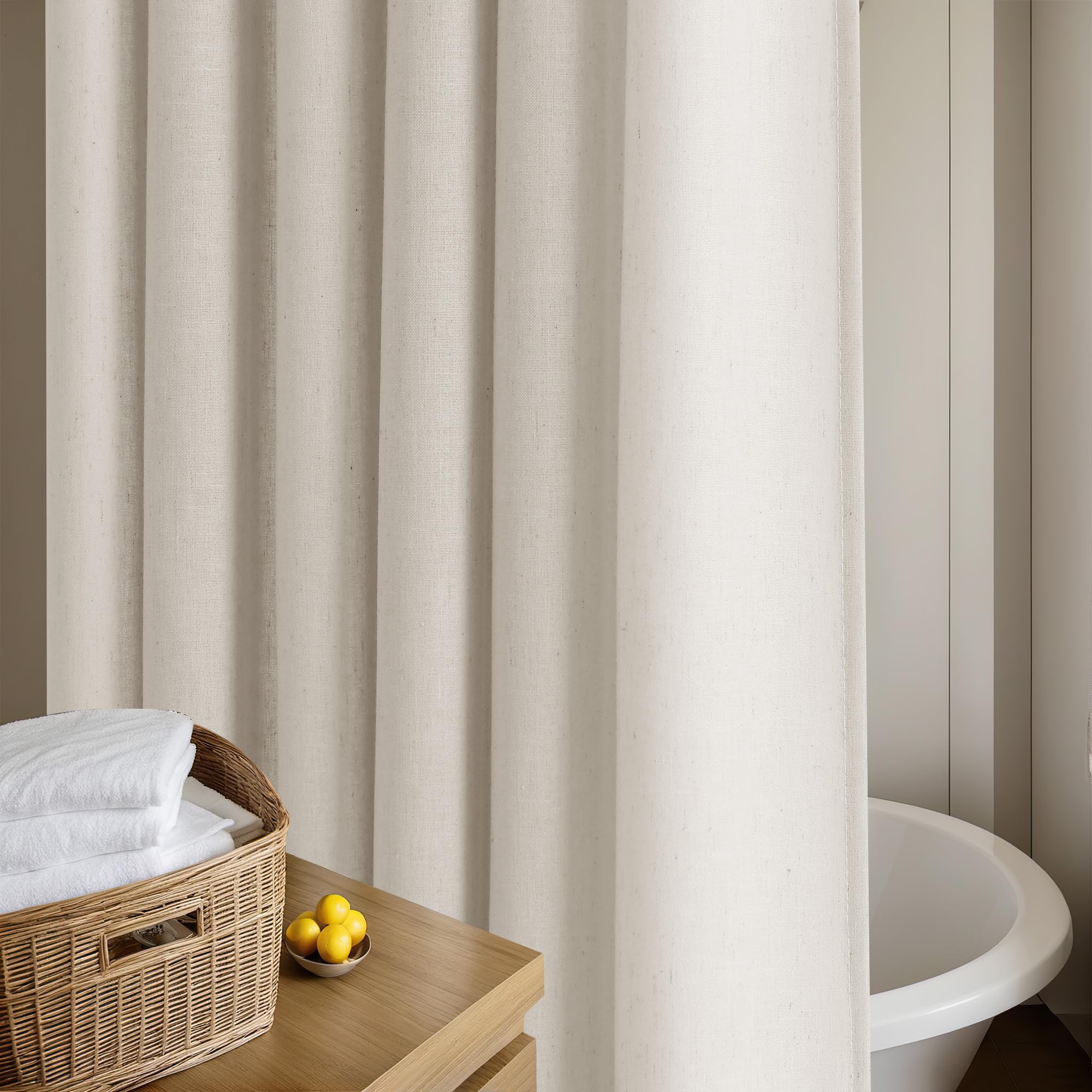 Neutral Linen Blend Shower Curtain, 72x72" - Water Repellent, Earthy Greige, French Country Bathroom Decor - View #9