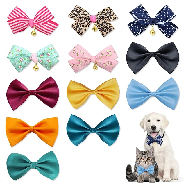 12 Piezas Collar de Gato y Perro, Ajustable Collares de Gato con Campanas y Pajarita